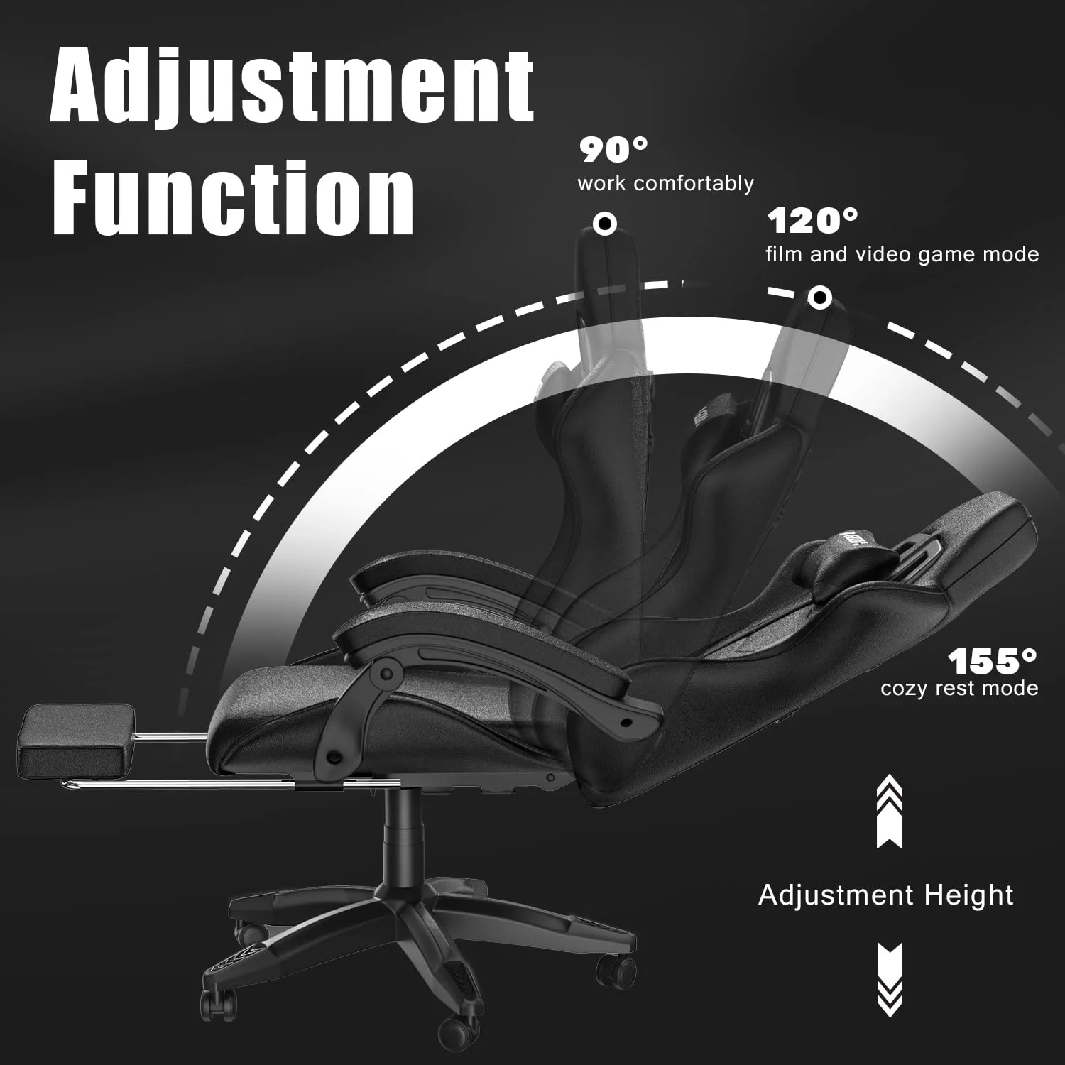 Bigzzia Gaming Chair Office Chair, Ergonomic Game Chair with Height Adjustable Headrest and Lumbar Support for Adults Teens, Black & White - Image 38