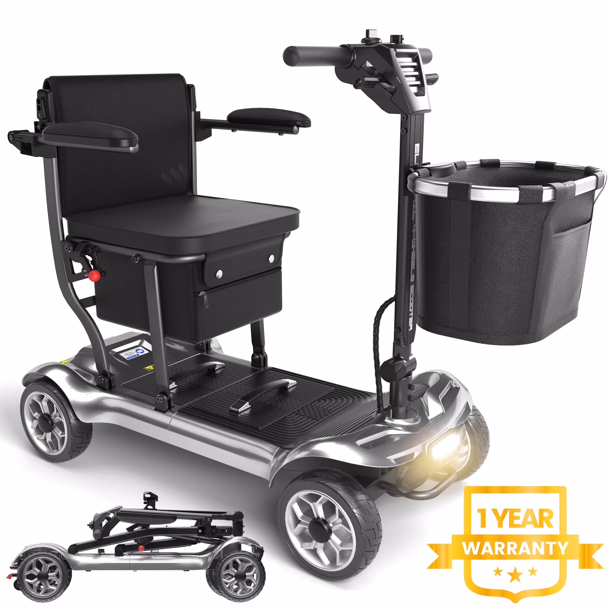 EAGLOG Light Weight 4 Wheels Mobility Scooter for Seniors, Electric Folding Wheelchair Device for Travel, Black