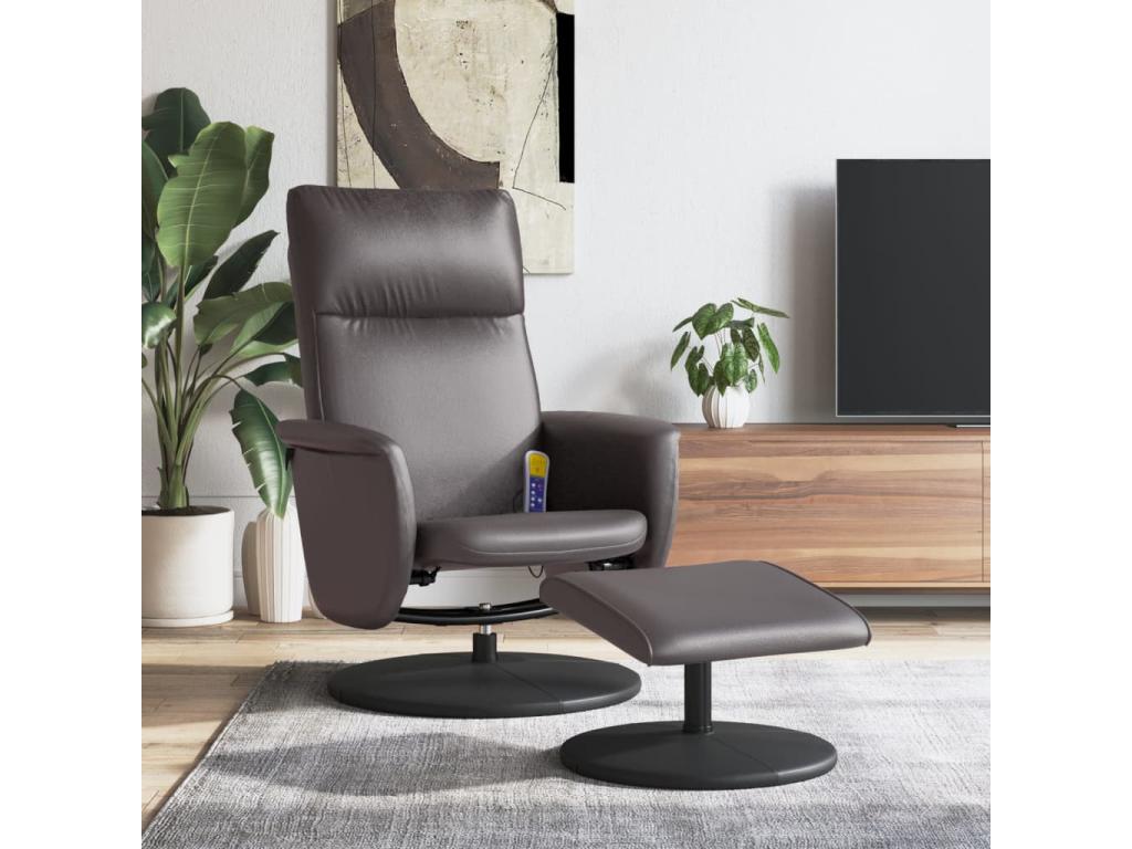 Sillón de masaje reclinable con reposapiés cuero sintético gris