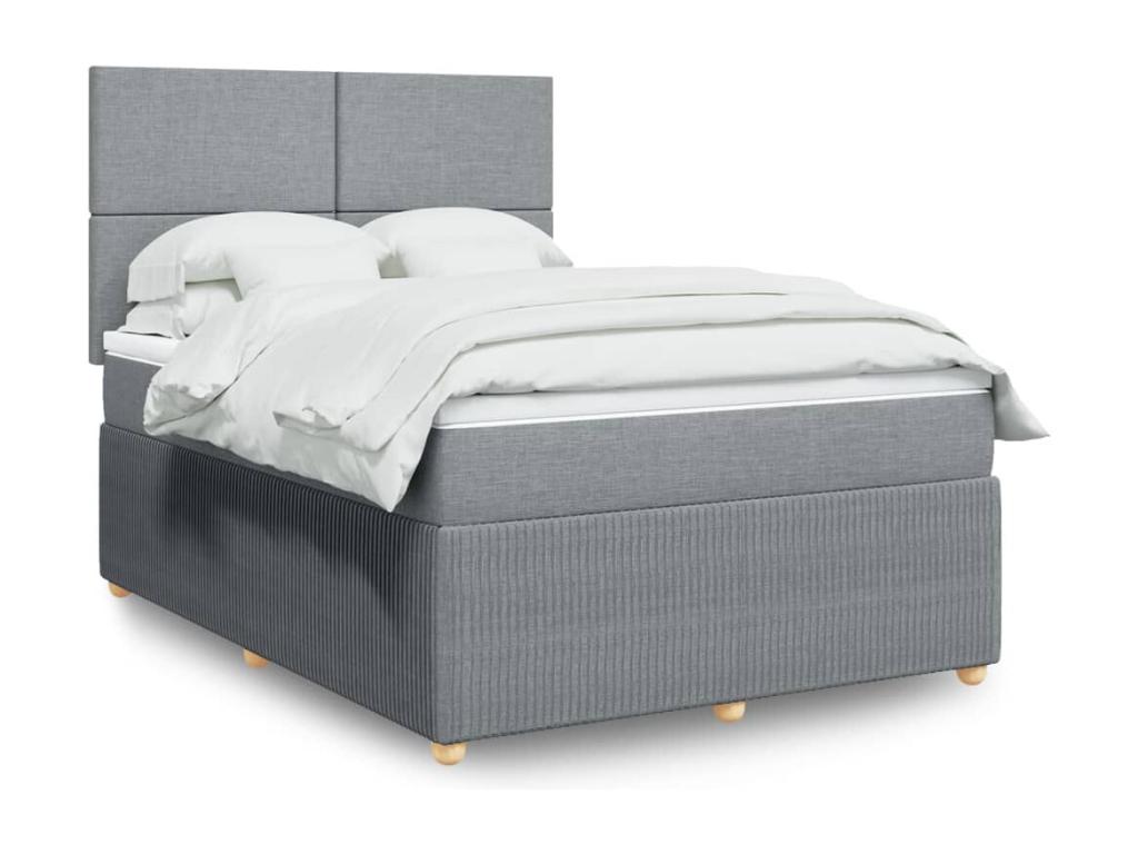 Cama box spring con colchón tela gris claro 140x190 cm