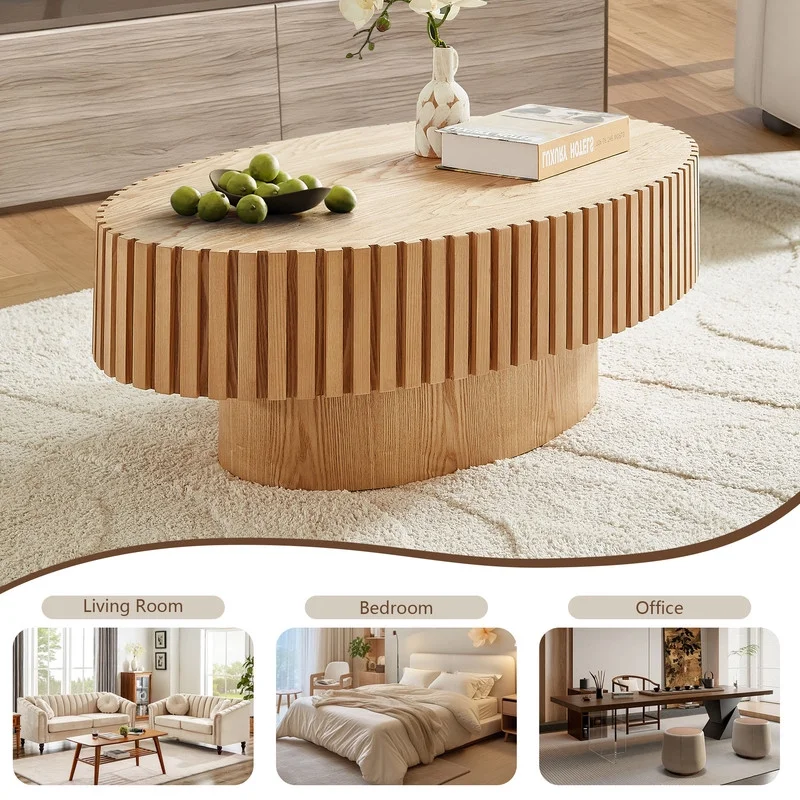 FFH 43.7 inch Oval Coffee Table for Living Room,Handcraft Rustic Corner Coffee Table Nature Wood Relief Sturdy Pedestal for Apartmen,Side Table Centre Table,Nature Wood - Image 49