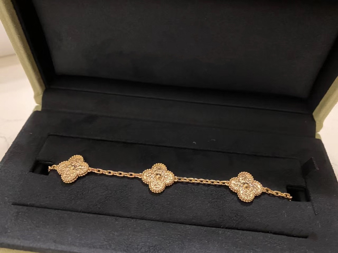 VCA Vintage Alhambra Bracelet Necklace, 5Motifs, Rose Gold,No Diamond - Original Replica Club