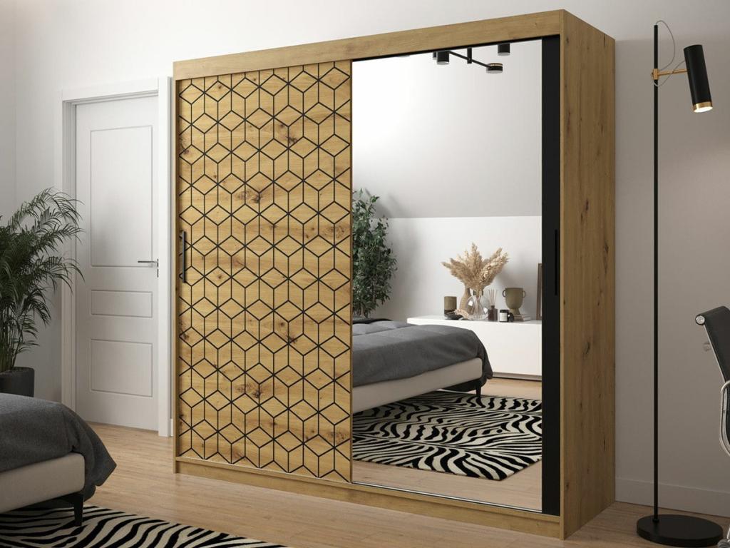 Armario Hartford 290, Roble Artisan|Negro, 200x200x62cm, Puertas de armario: Correderas