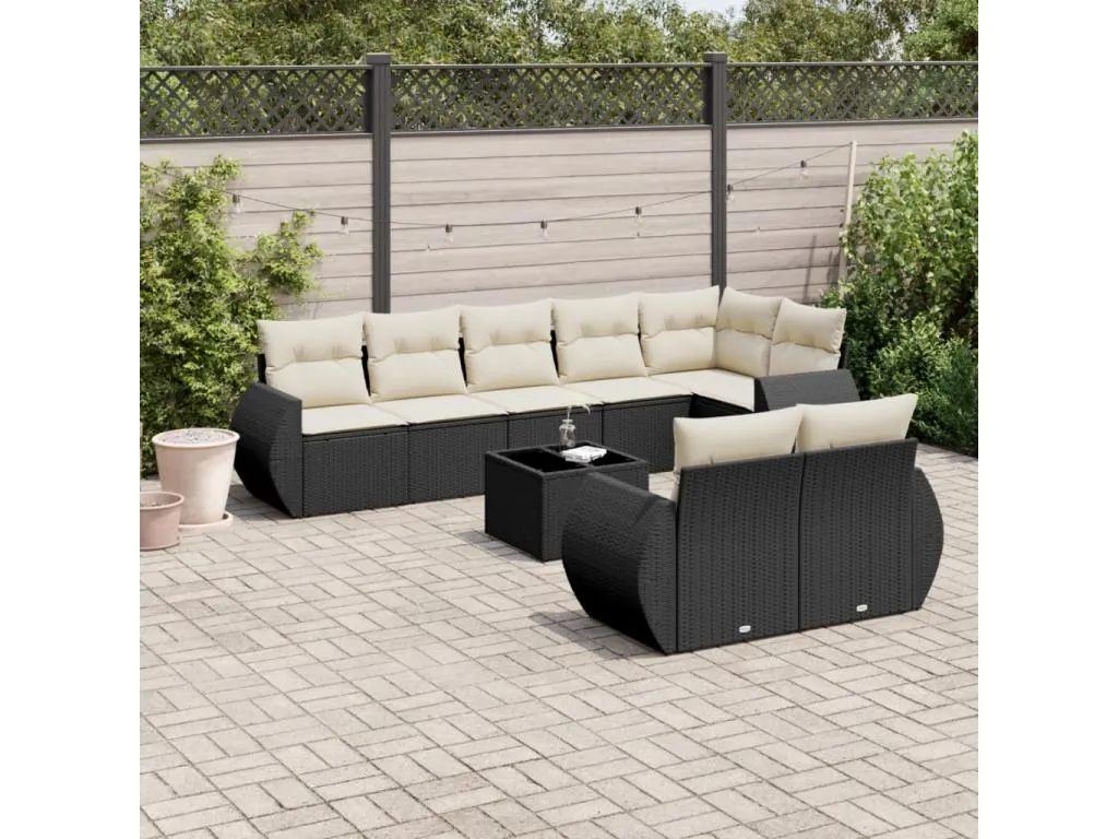 Set de sofás de jardín 8 piezas y cojines ratán sintético negro 87044SQWI