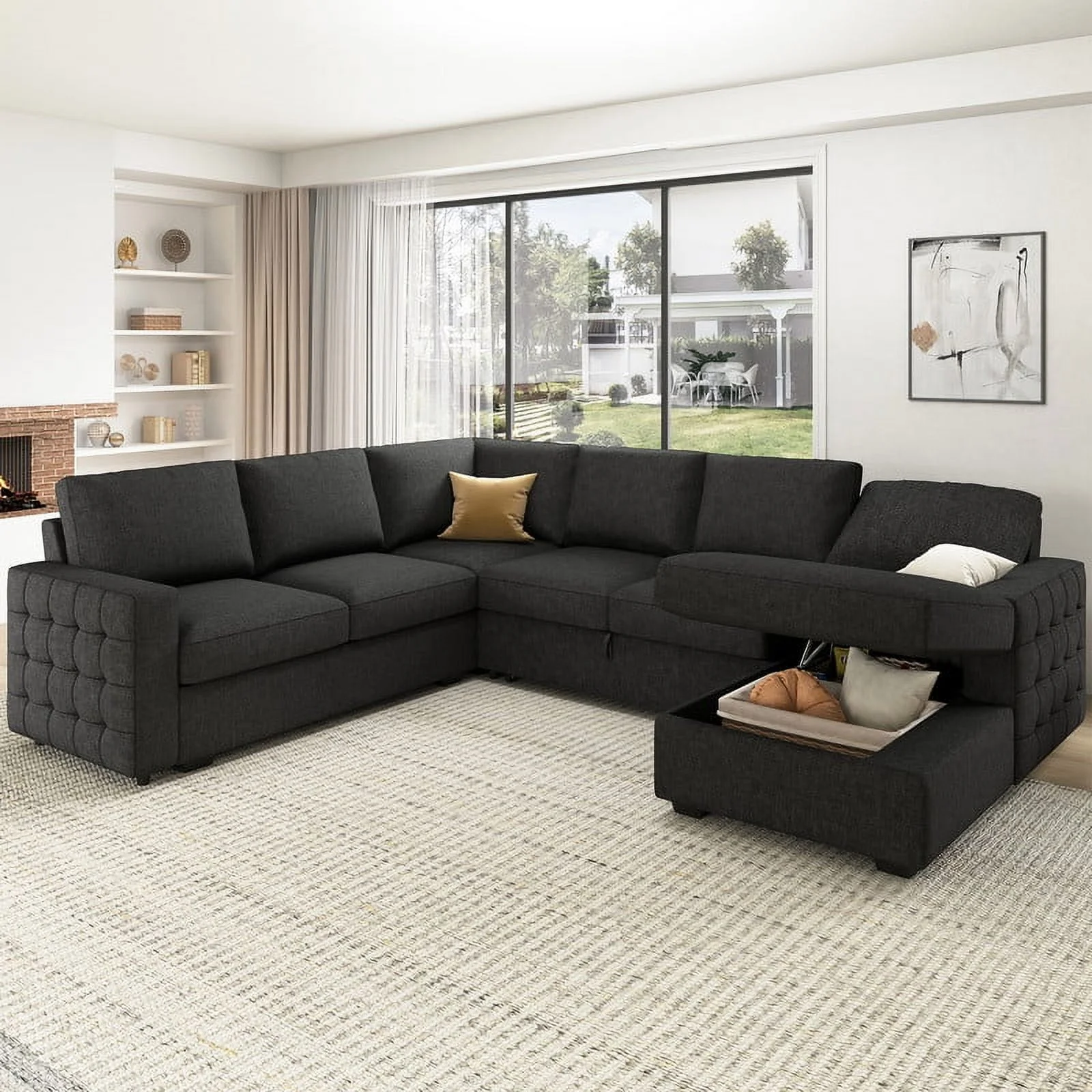 HONBAY Modular Sectional Pull-Out Sofa Bed with Storage Velvet U-Shaped Convertible Sleeper Sofa for Living Room, Blue - Image 31