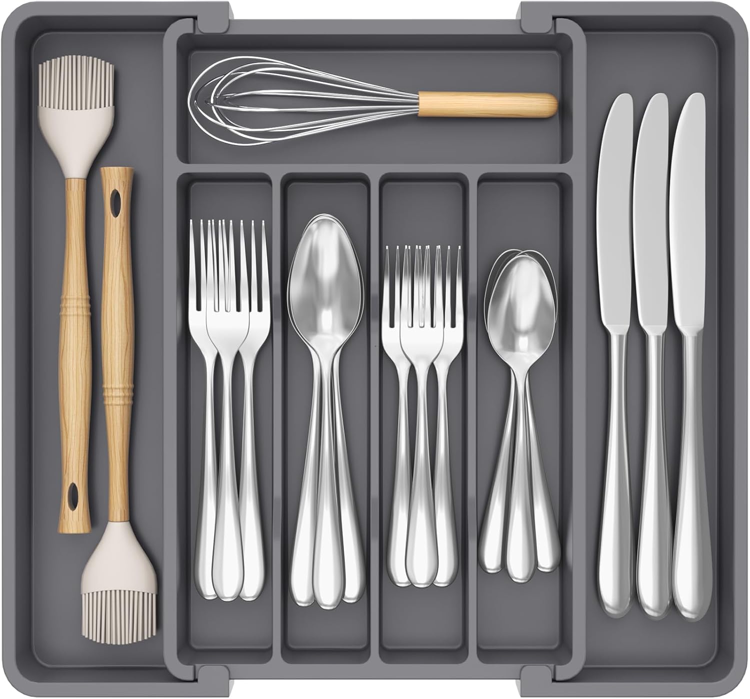 Lifewit Silverware Drawer Organizer, Expandable Utensil Tray for Kitchen, BPA Free Flatware and Cutlery Holder, Adjustable Plastic Storage for Spoons Forks Knives, 8.9-14.7 x 12.2