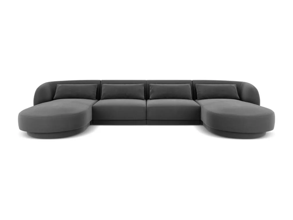 Boverdeco - Sofá panorámico Boverdeco 5 plazas de terciopelo gris - 330x156x70cm