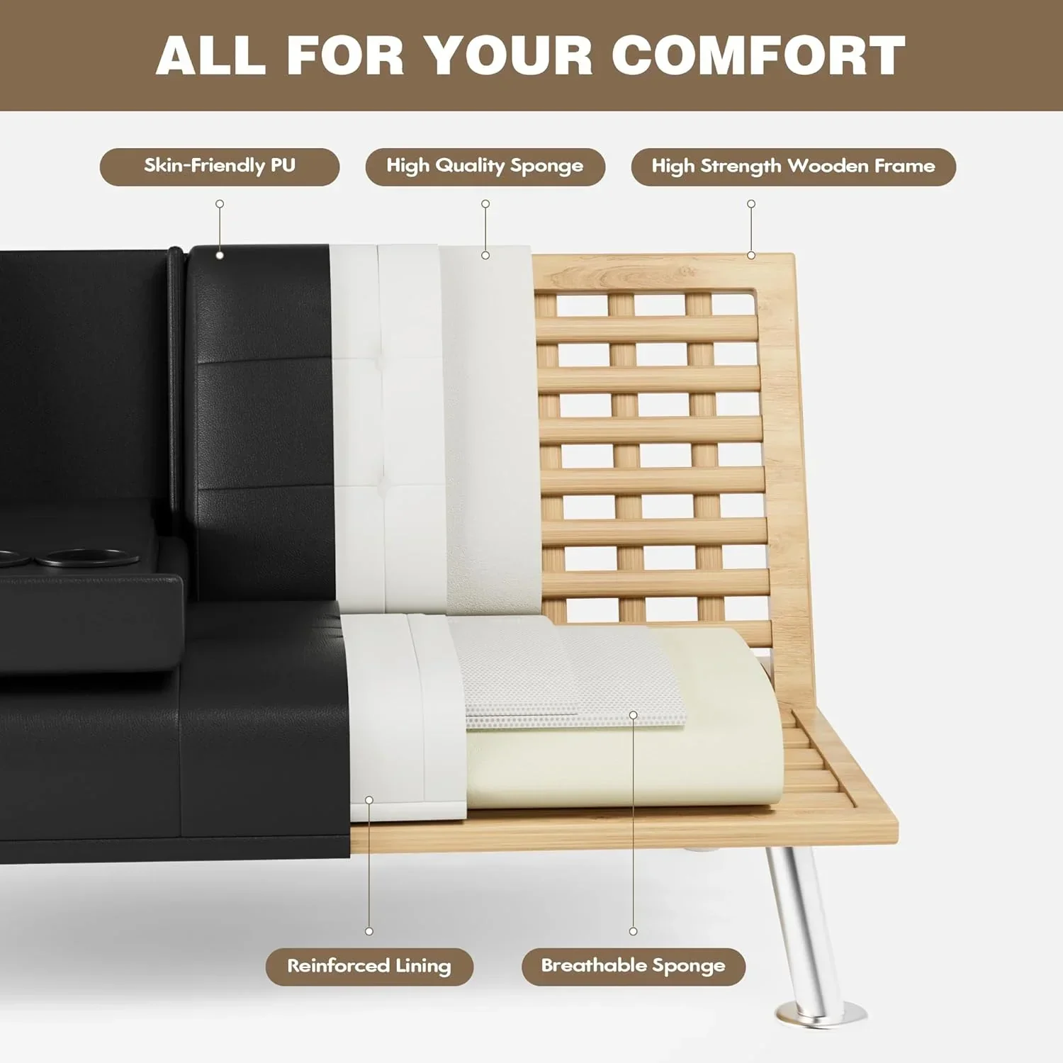 Homall Futon Sofa Bed Leather Futon Couch with Armrests Adjustable Recliner Sleeper Sofa Bed