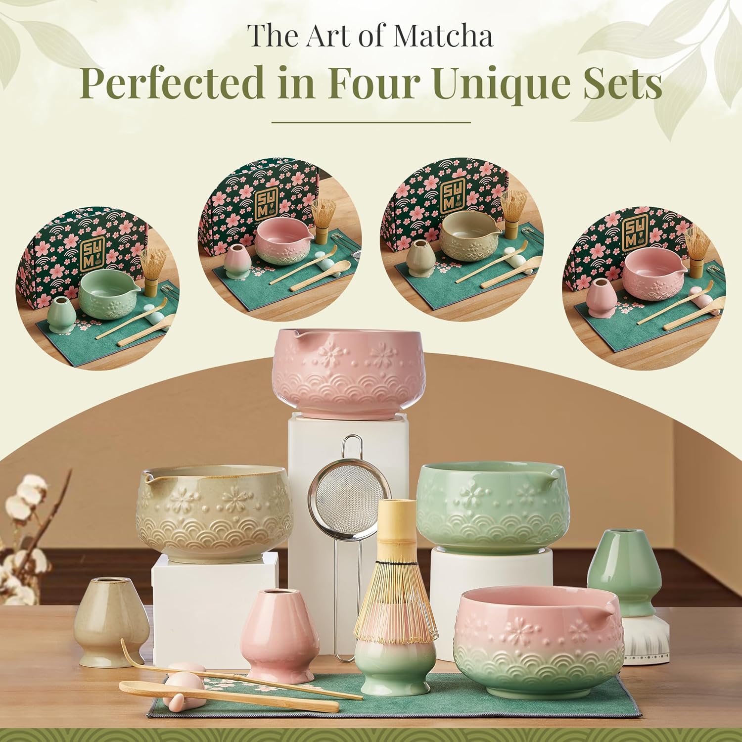 Matcha Whisk Set 9pcs – Matcha Tea Set with Ceramic Matcha Bowl, Bamboo Whisk (Chasen), Scoop, Sifter | Matcha Kit for Japanese Tea Ceremony & Beginners(Gradient)