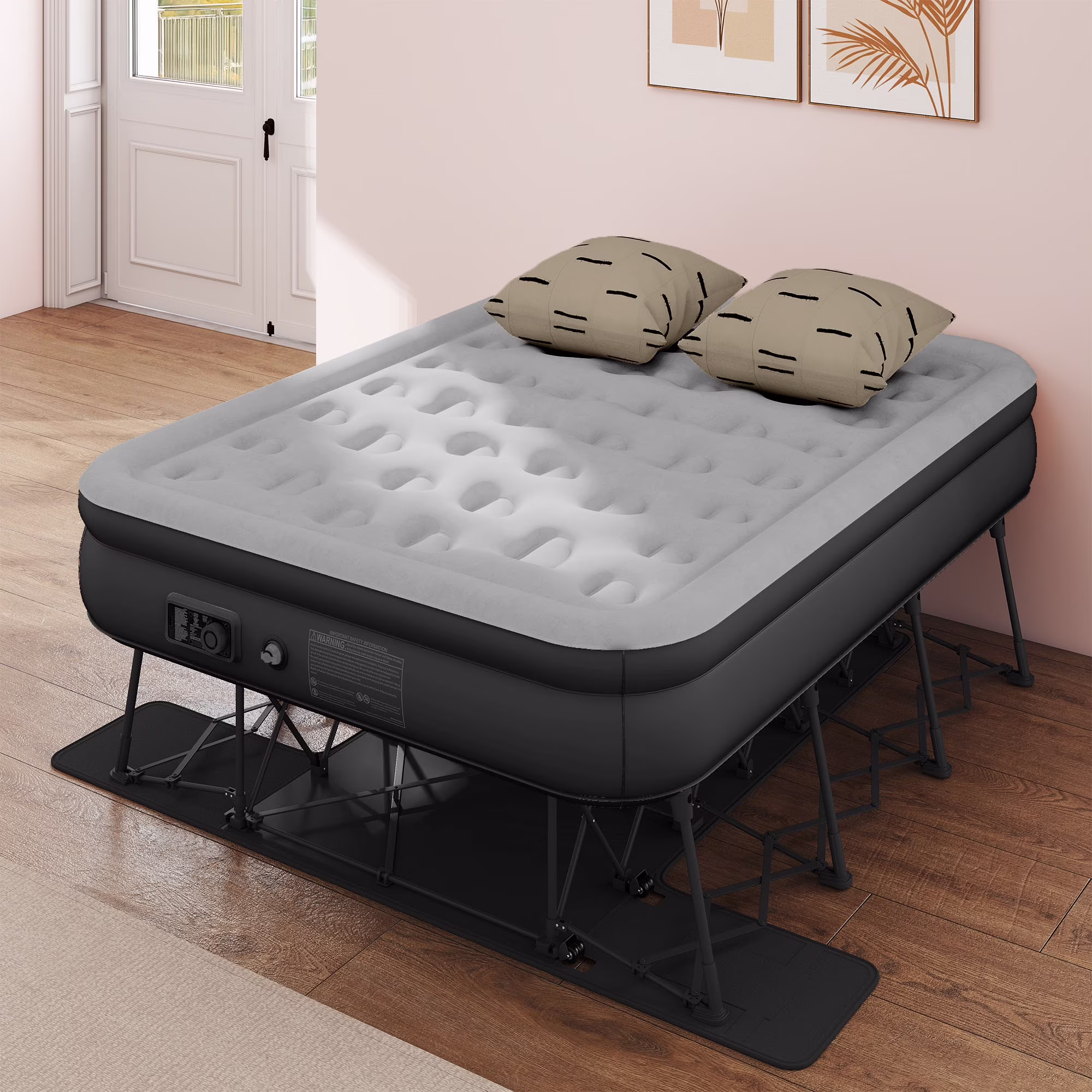 Uforic Inflatable Queen Air Mattress with Built-in Pump, Frame, Velvet Surface & Portable Storage Case, Khaki - Image 3