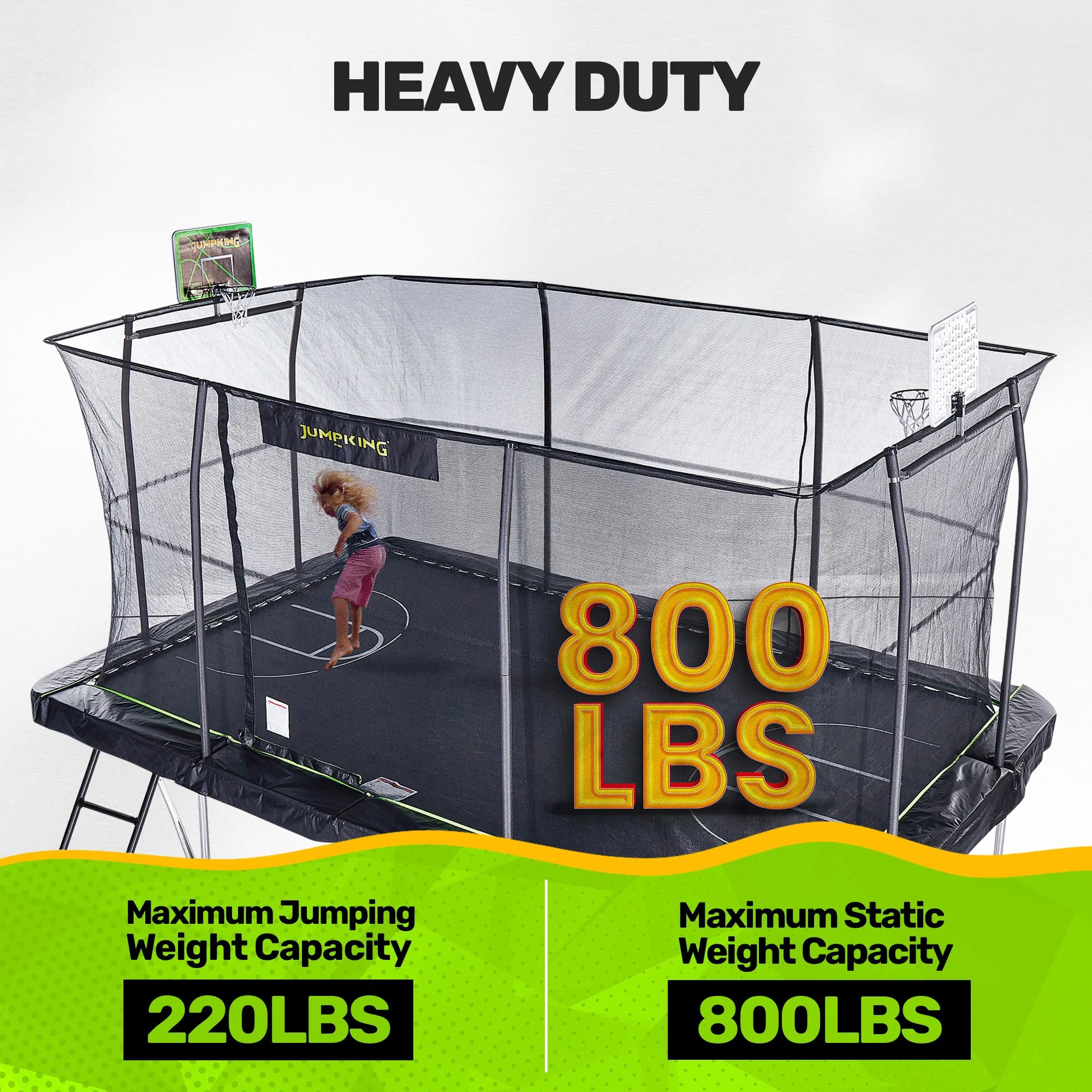 JumpKing 10'x15' Rectangle Trampoline with 2 Powder Coated Basketball Hoops & Breakaway Rim and Ladder- Large Recreational Trampoline for Kids and Adults with Enclosure Net - Image 6