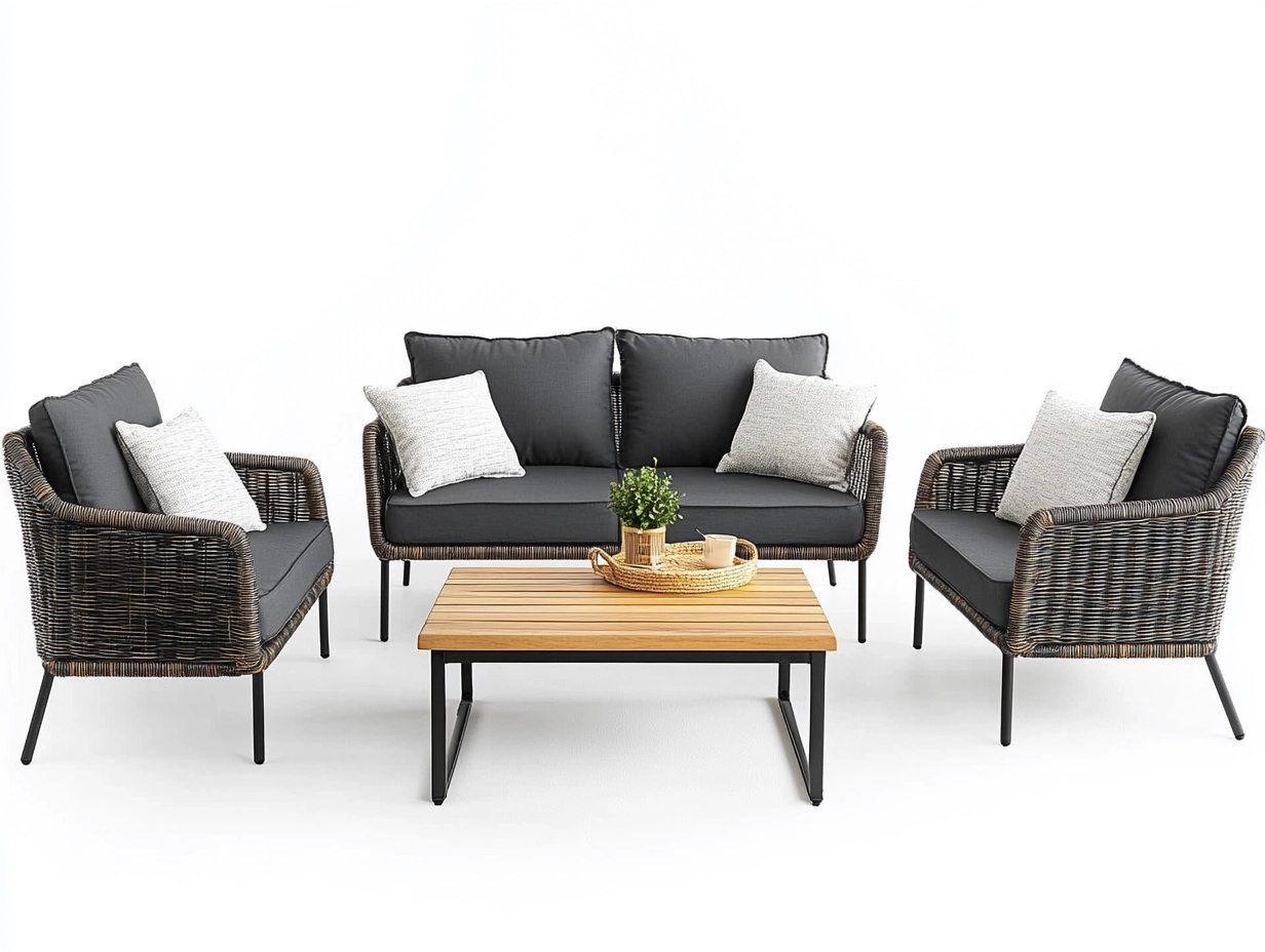 Conjunto de sofá de exterior con mesa de madera