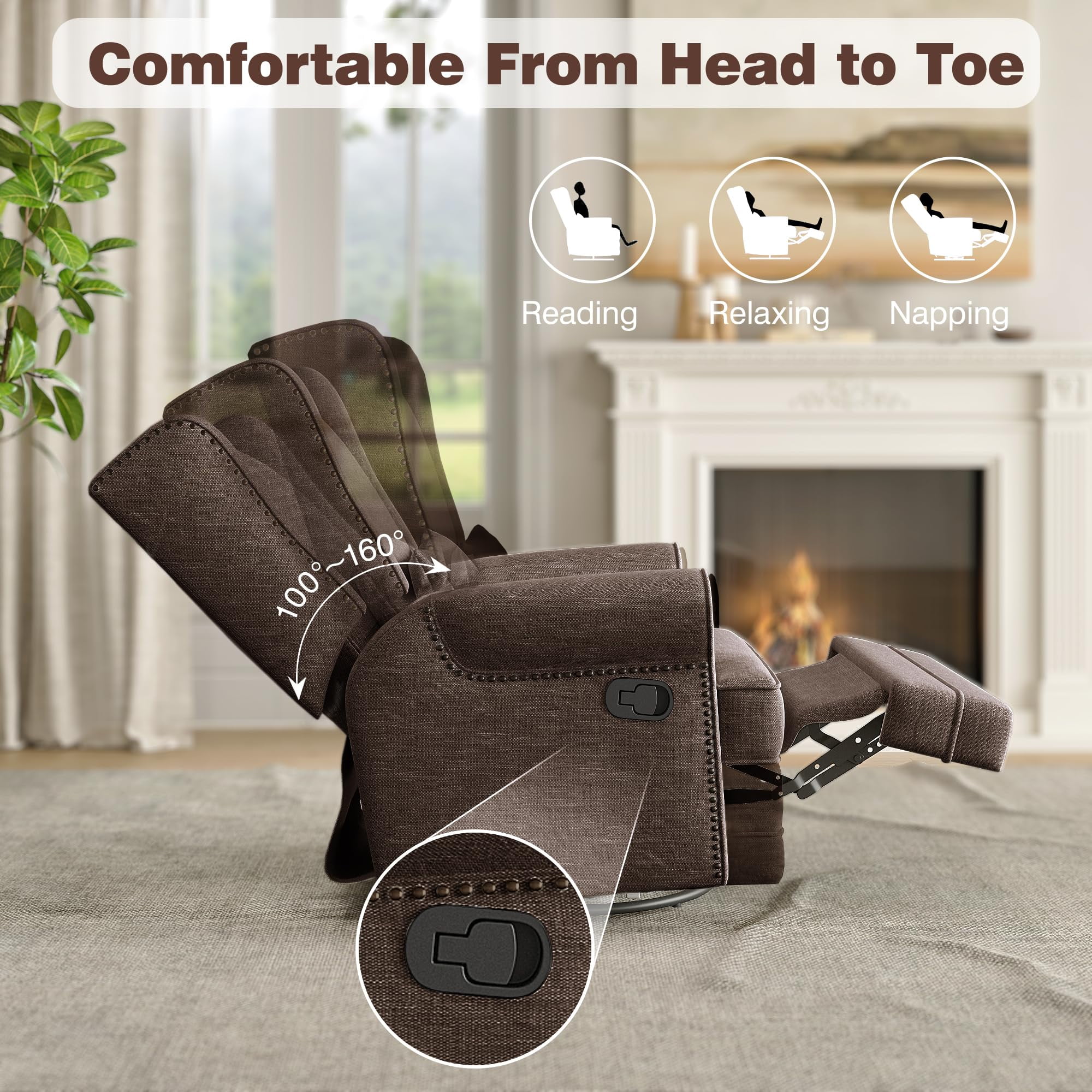 Royalcraft Swivel Nursery Glider Recliner, Comfy Upholstered Glider Chair with Lumbar Pillow and Footrest, Beige - Image 33