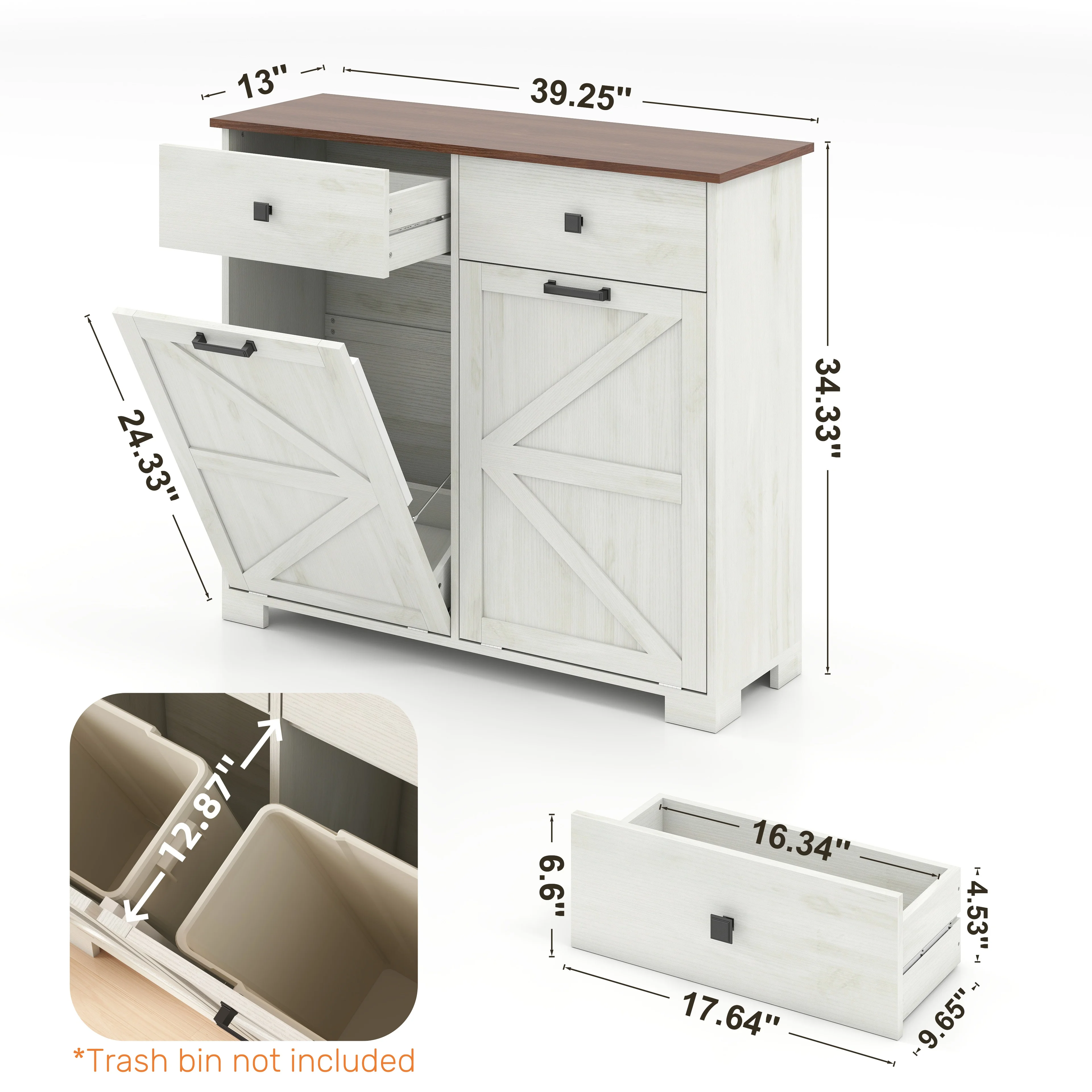 TrumanPick 61"H Large Buffet Sideboard Cabinet, TV Cabinet, Kitchen Pantry for Dining Room, Living Room, 61.3''L x 15''W x 29.8''H, White/Walnut - Image 42