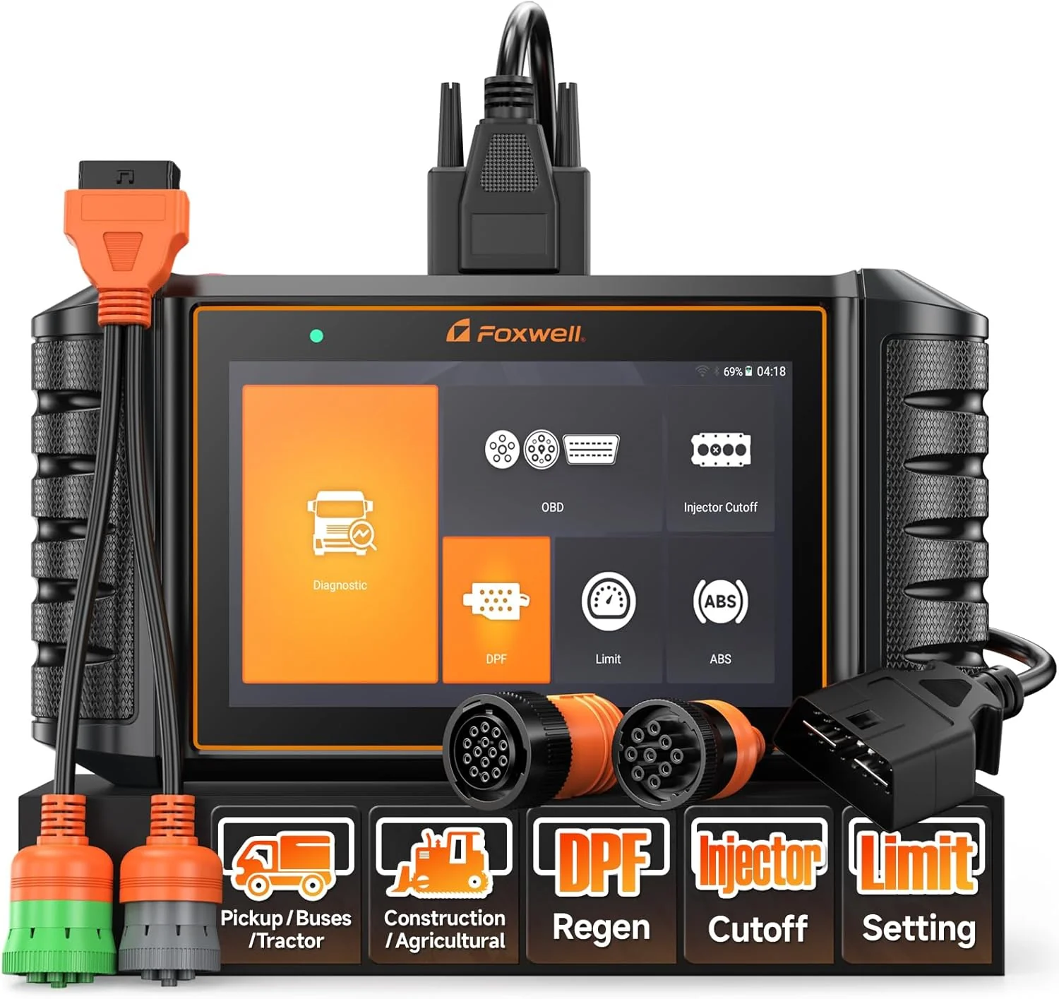 HD500 Heavy Duty Truck Scanner with DPF Regen/Injector Cutoff/Limit Setting, Full System Diesel Diagnostic Scan Tool for Cummins, Detroit, Caterpillar, Paccar, Hino & More Pickup Semi Trucks