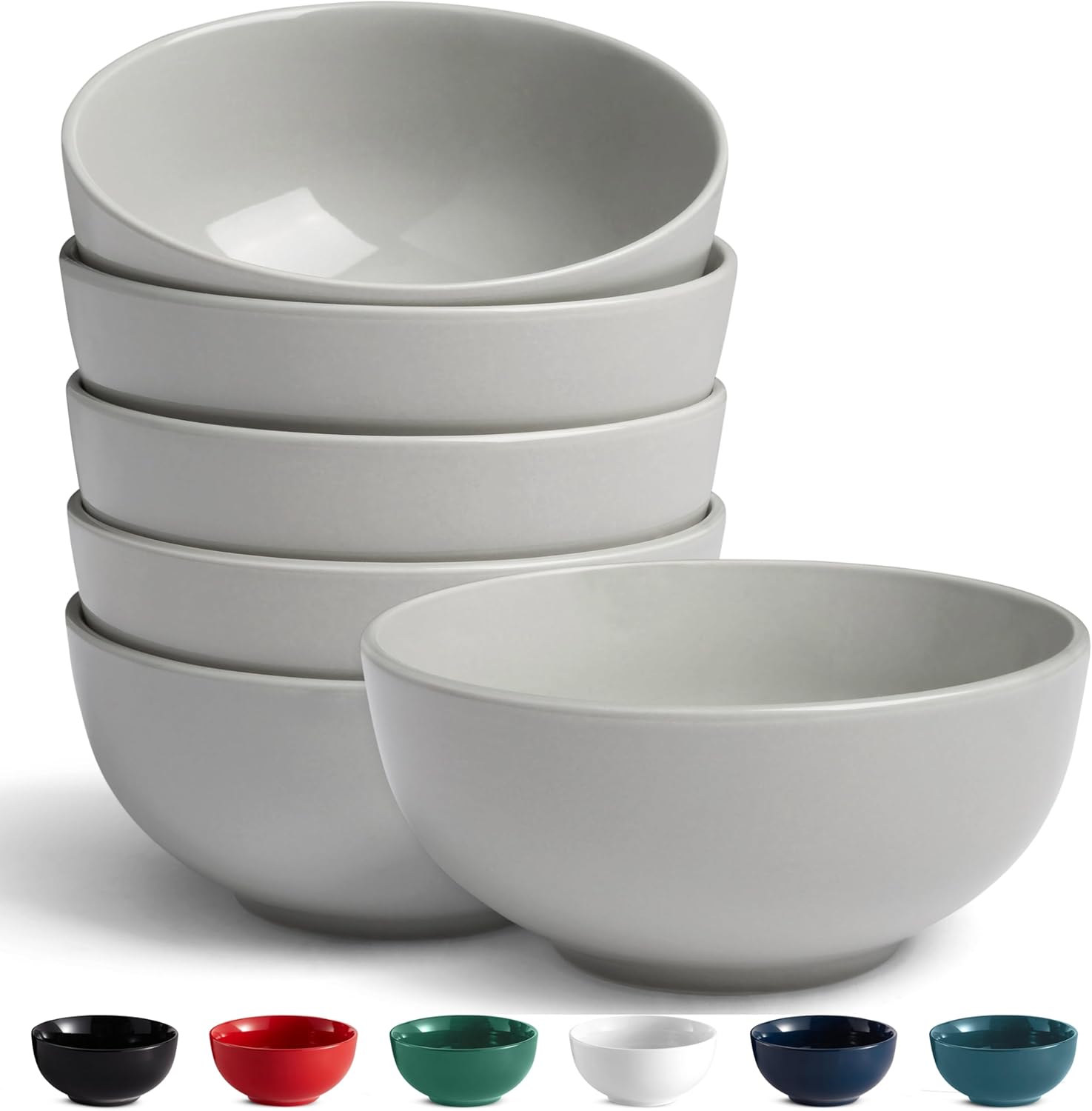 KooK Soup Bowls, Cereal Bowl, Ceramic, Bowls for Kitchen, Microwave, Dishwasher and Freezer Safe, Porcelain Dishes for Pasta, Salad, Oatmeal, Deep Interior, 20 oz, Set of 6, (Red)