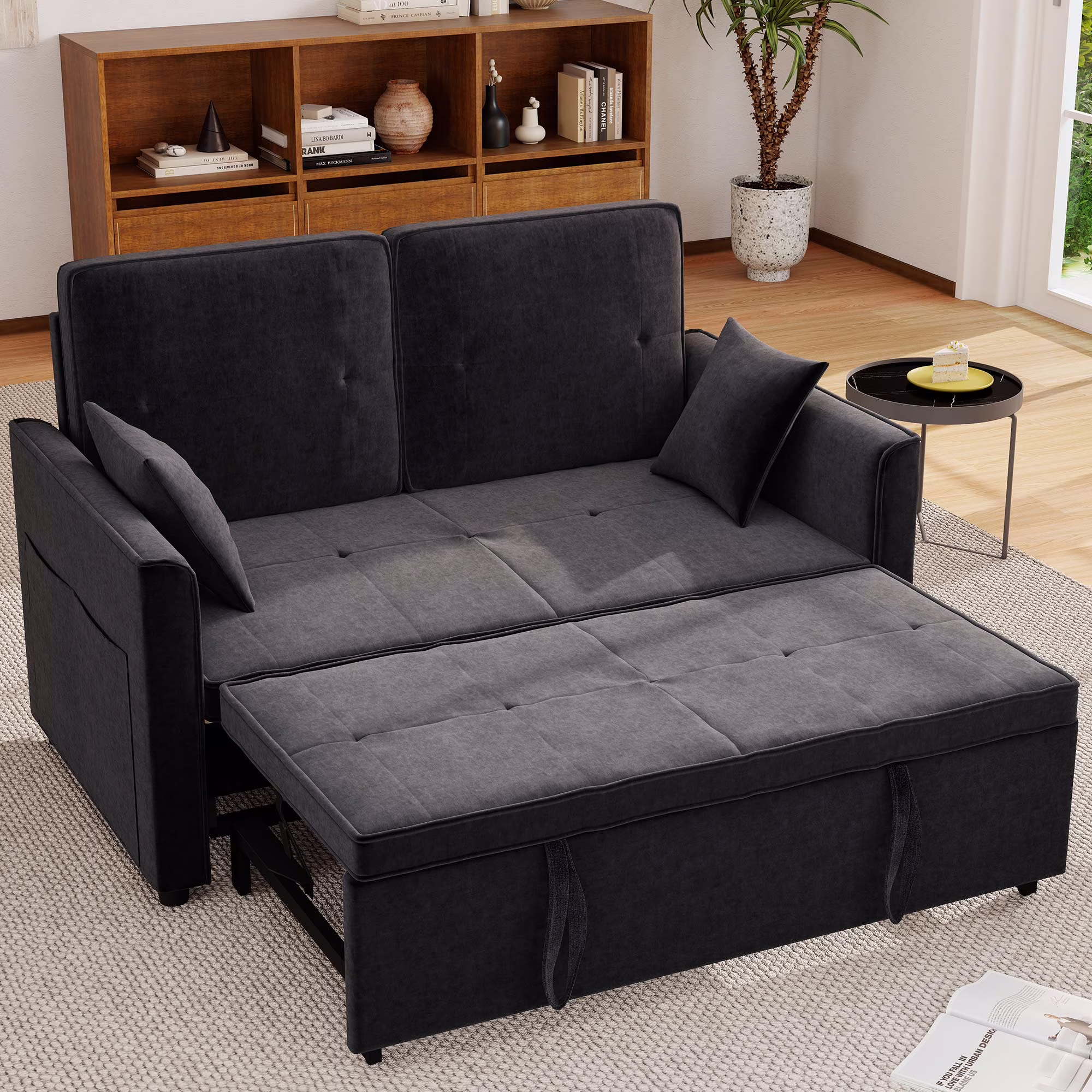 Convertible Sofa Bed,3-in-1 Sleeper Sofa with Pull Out Bed,Sleeper Futon Couch Loveseat with Adjsutable Backrest and Pillows for Living Room,Gray