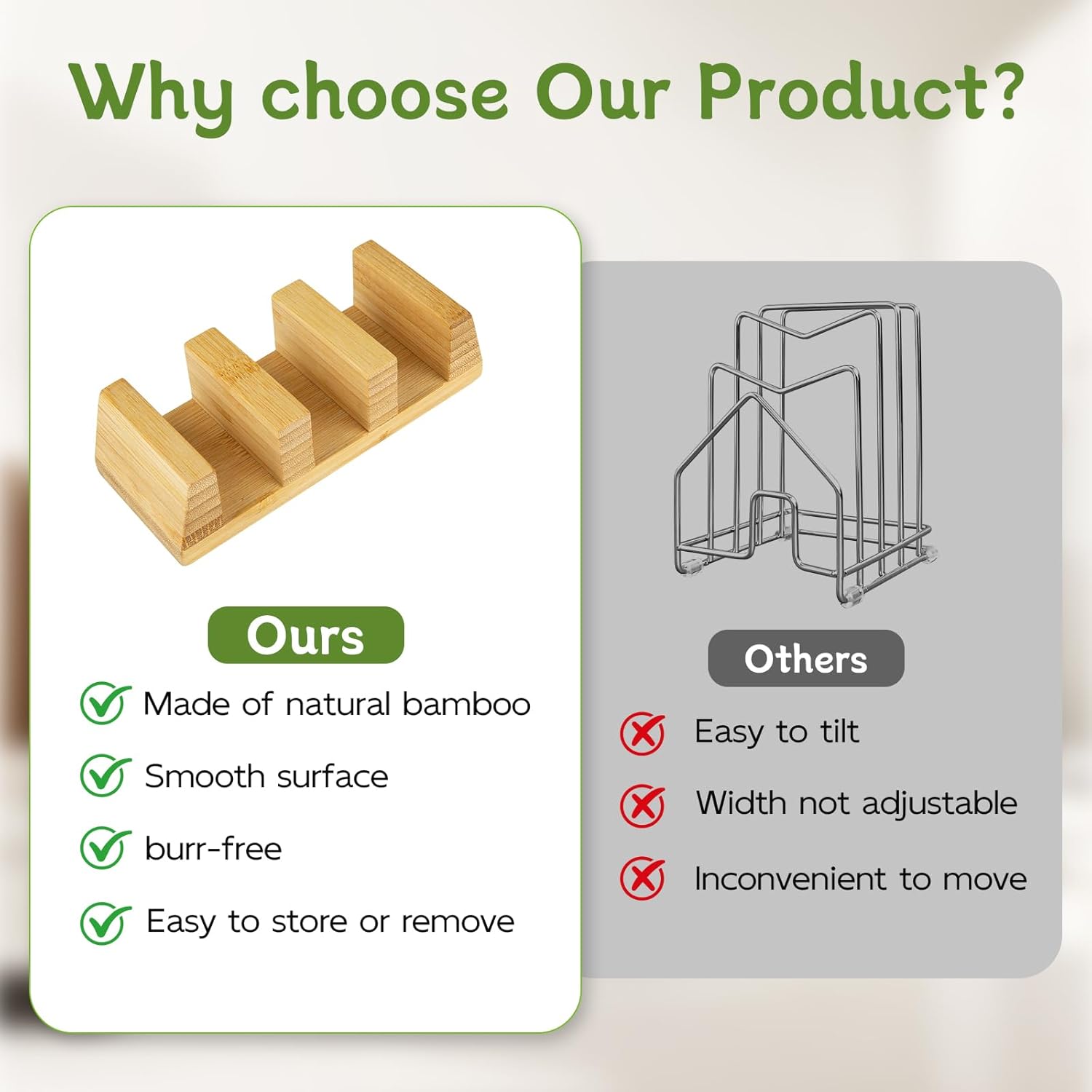 GuanQiao Cutting Board Holder Stand, Bamboo Storage Rack, Pot Lid Holder for Countertop Cabinet