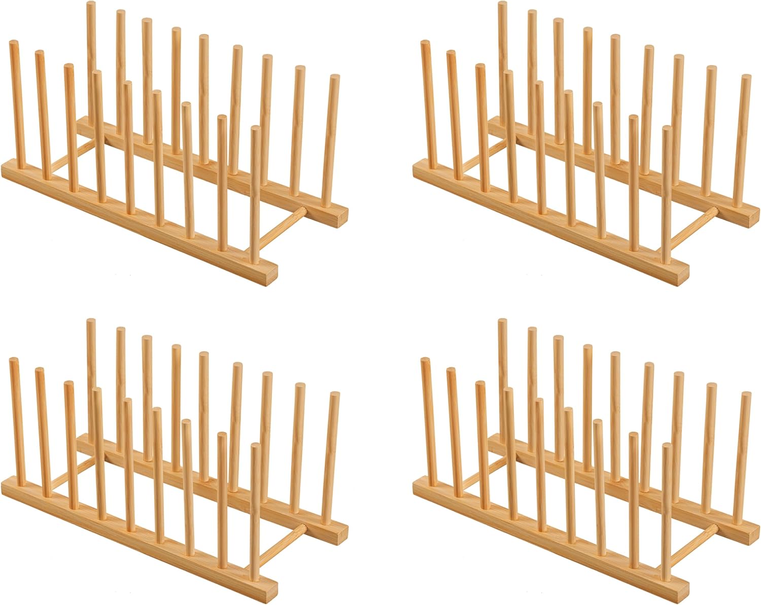 HBlife Heighten and Widen Bamboo Dish Dying Rack Pot Lid Plate Organizer Holder for Cabinet, Cutting Board Stand Drainer Storage Plate Rack for Dish, Pot Lid, Bowl, Cup, Cutting Board and Books