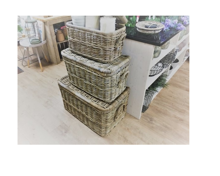 Van der Leeden Opbergmand Rotan met deksel - L - Grijs