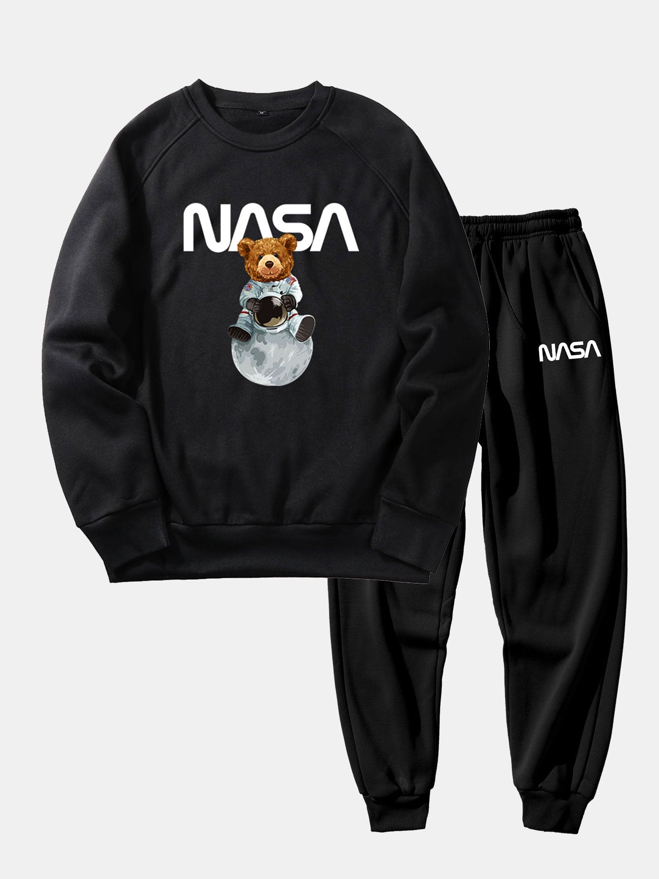 NASA Bear Print Raglan Sleeves Sweatshirt & NASA Print Jogger Pants
