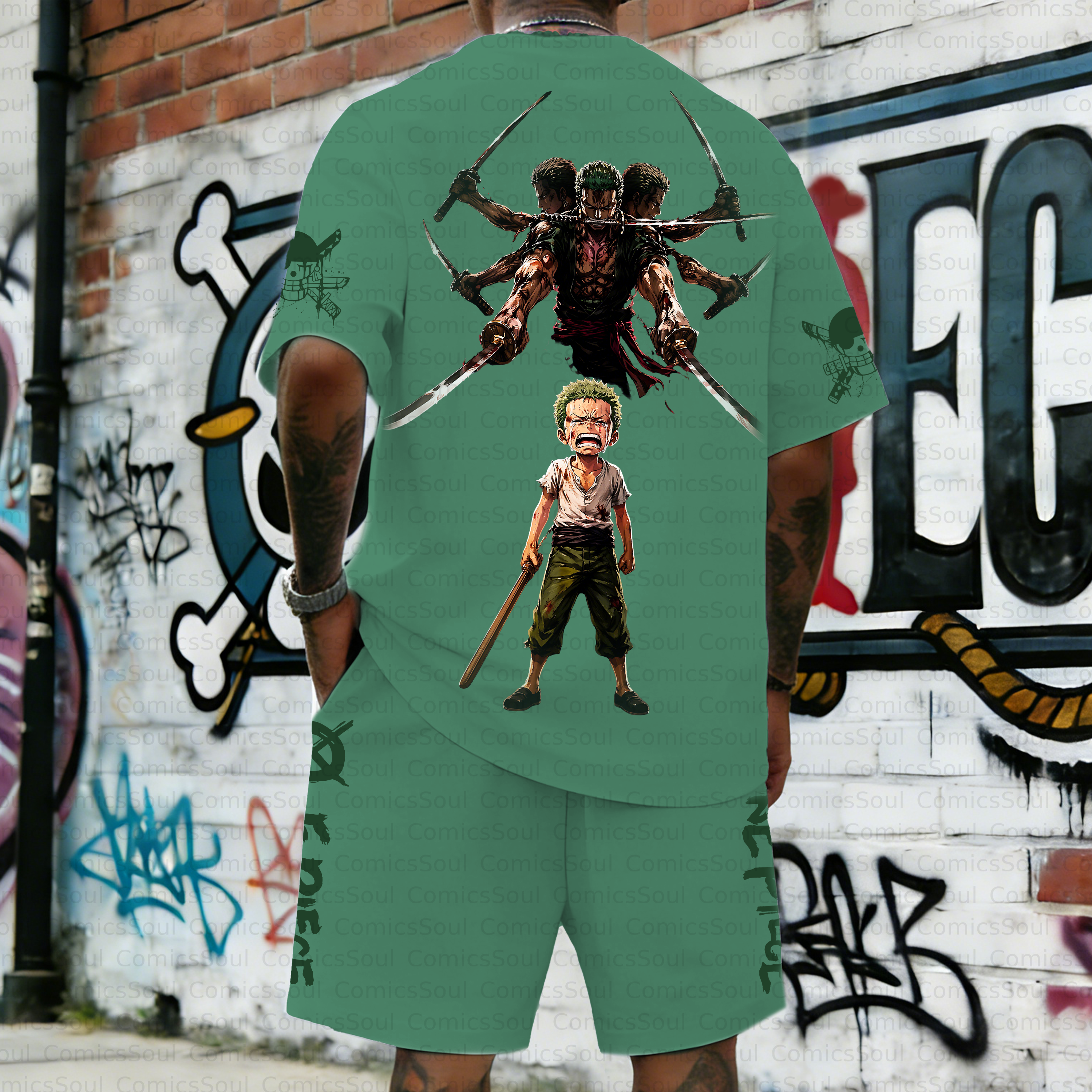 Unisex Anime Inspired Vintage T-shirt& Shorts 2 Pieces Set