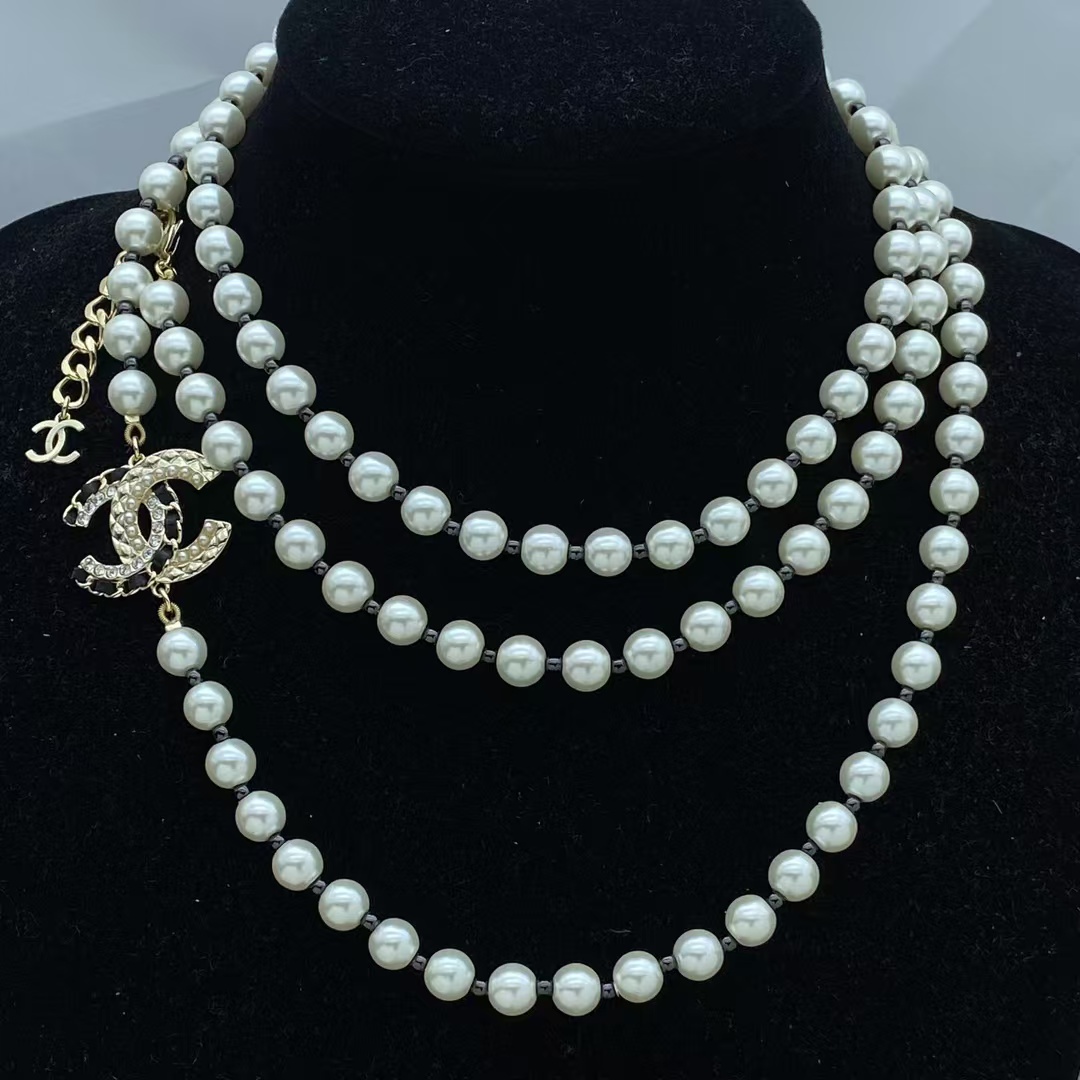 Chanel Long Black Bead and Pearl Necklace - Original Replica Club