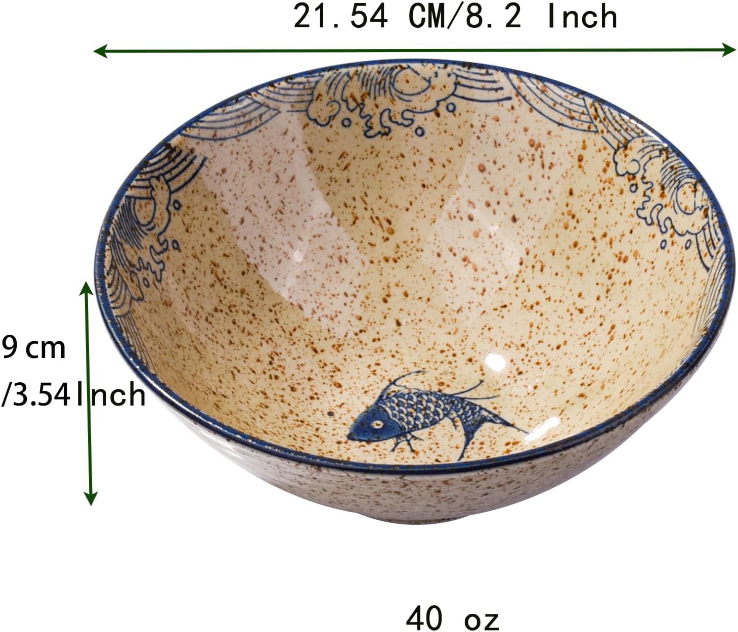 8-inch Ceramic Ramen Bowls with Fish Design, Japanese Style Soup Ramen Noodle Bowls, Set of 2, Dishwasher & Microwave Safe