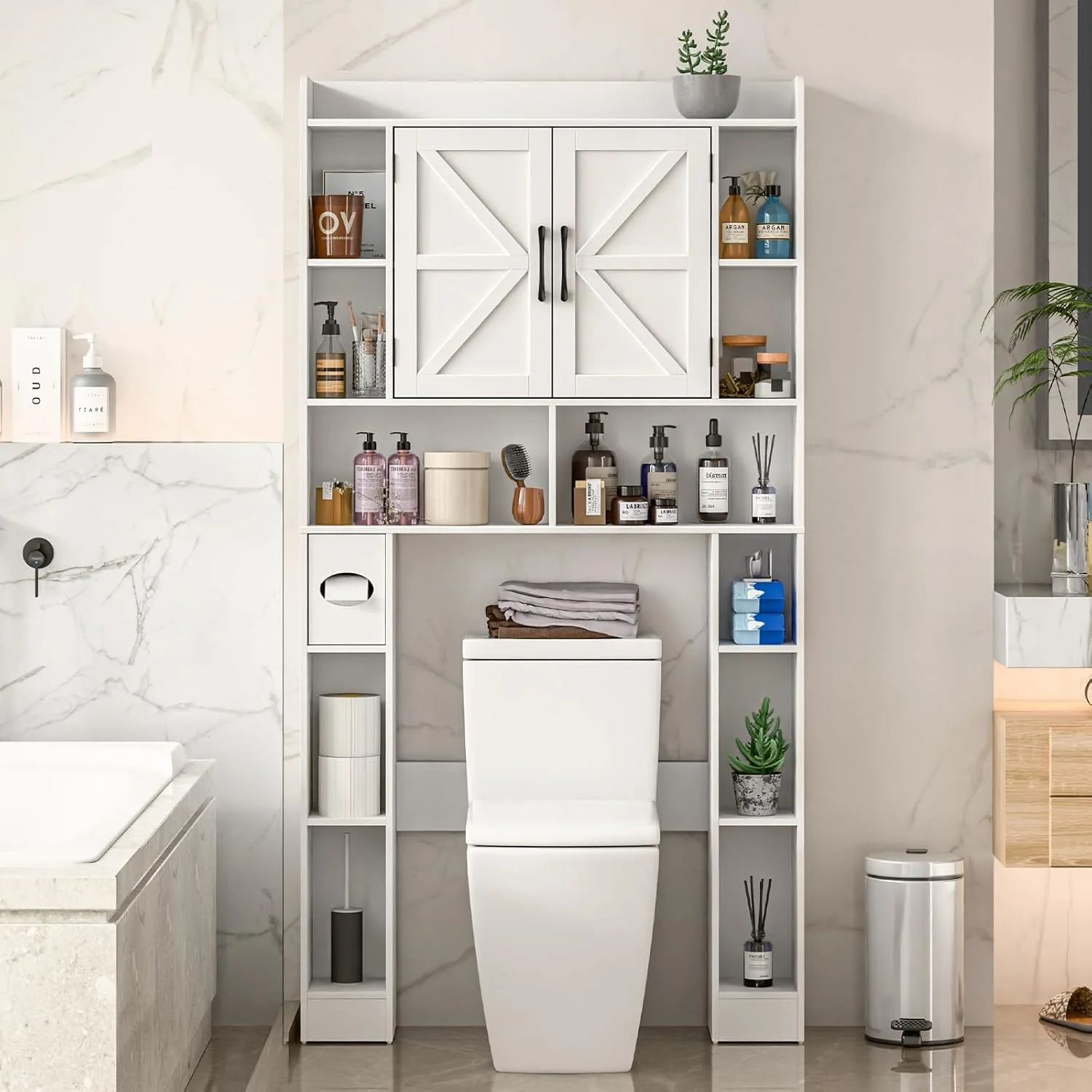 Vabches Over The Toilet Storage Cabinet, Freestanding Bathroom Space Saver with Adjustable Shelf and 2 Doors - Image 9