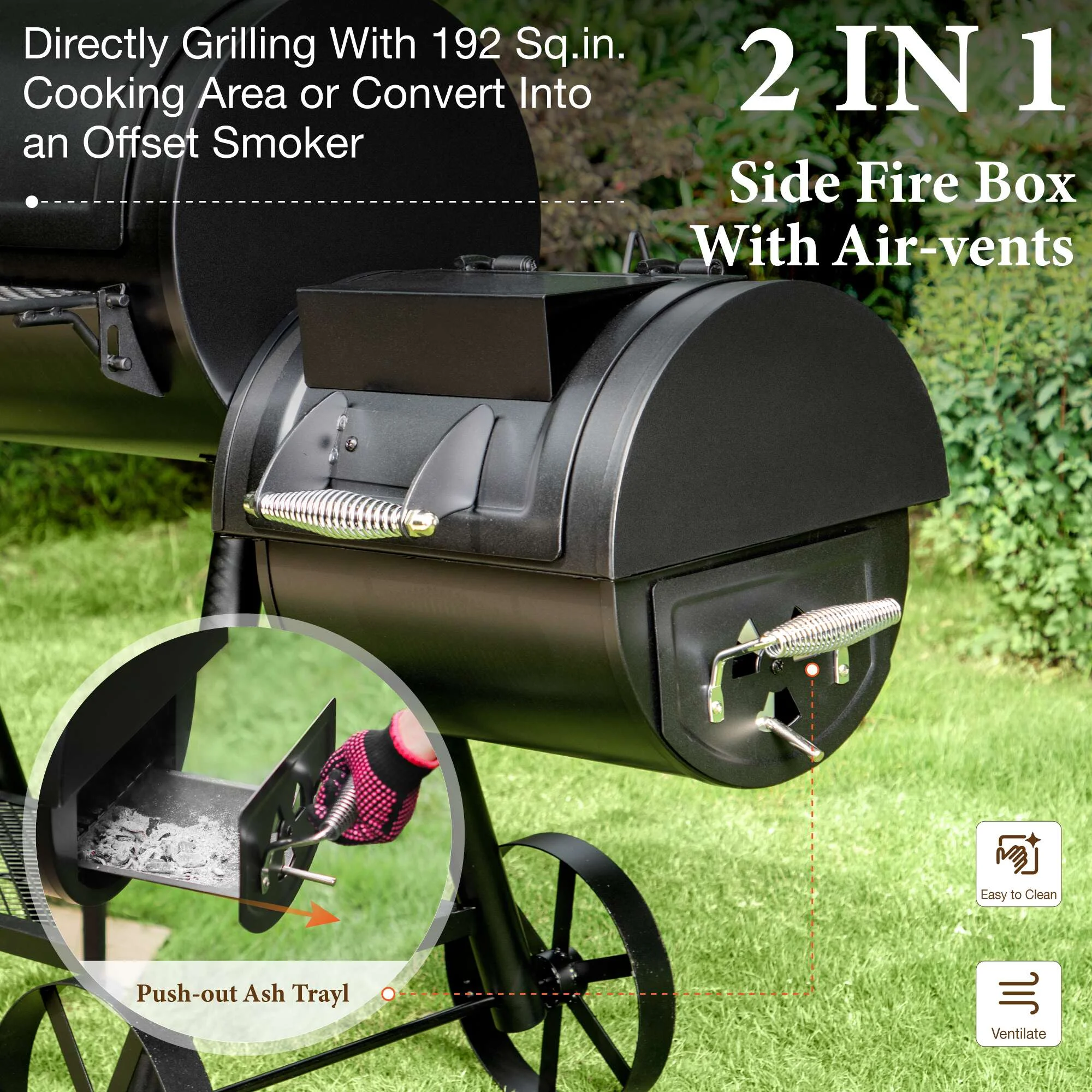 Summit Living Charcoal Grill with Offset Smoker 941 sq.in. Extra Large BBQ Grill Black - Image 6
