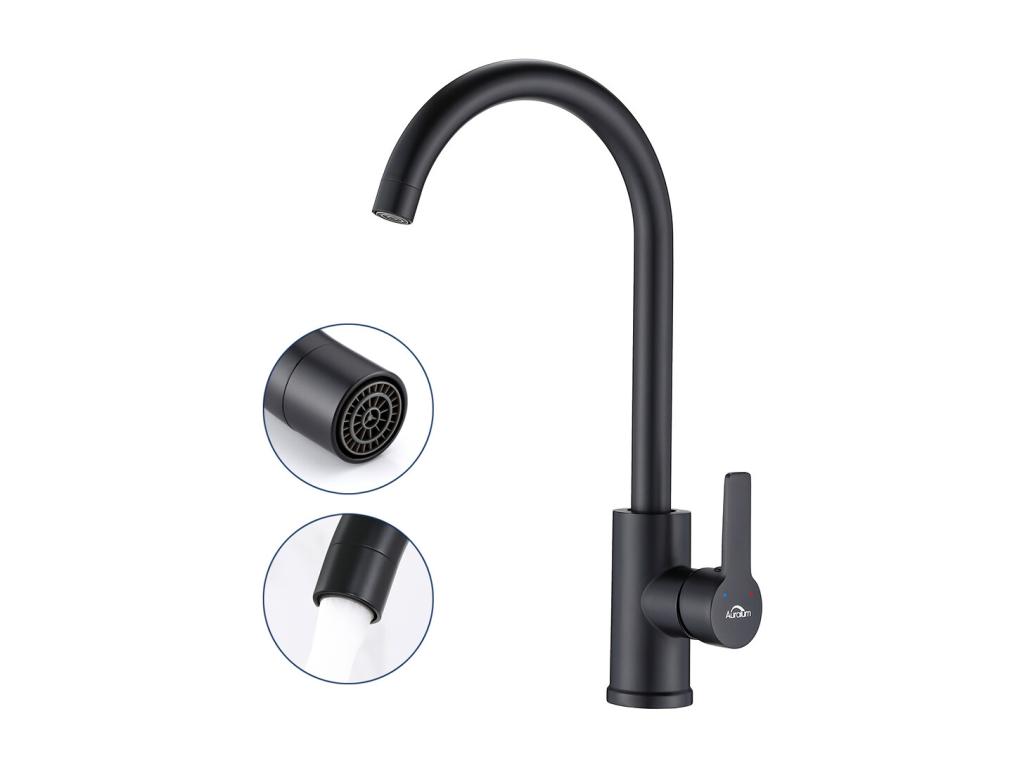 Mestigador de Cocina Giratorio de 360° Elegante Grifo Fregadero Cefo Alto con Barbotero Desmontable para Cocina,de Agua Caliente y Fría,Negro