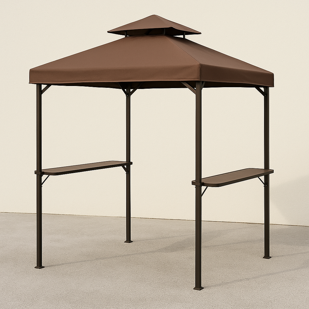 Caseta barbacoa marrón poliéster acero exterior terraza 245x152 cm