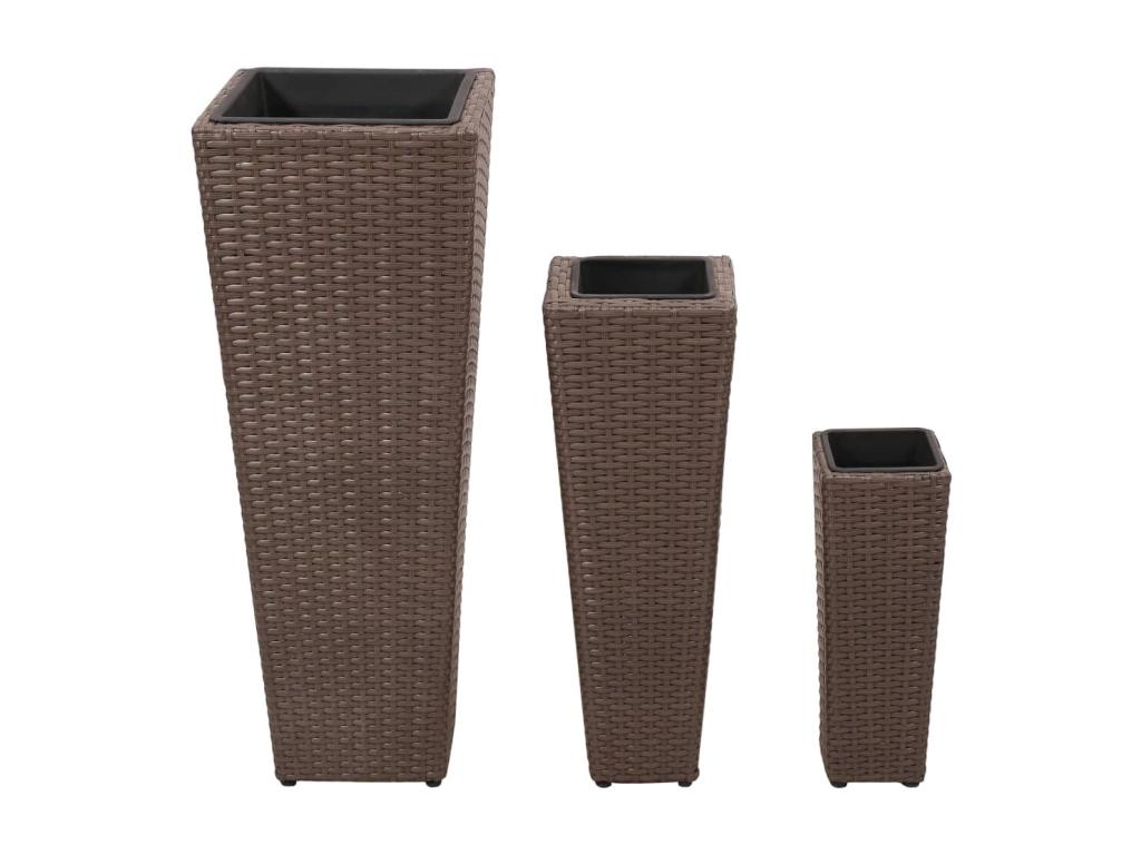 Conjunto de arriates 3 piezas ratán sintético marrón