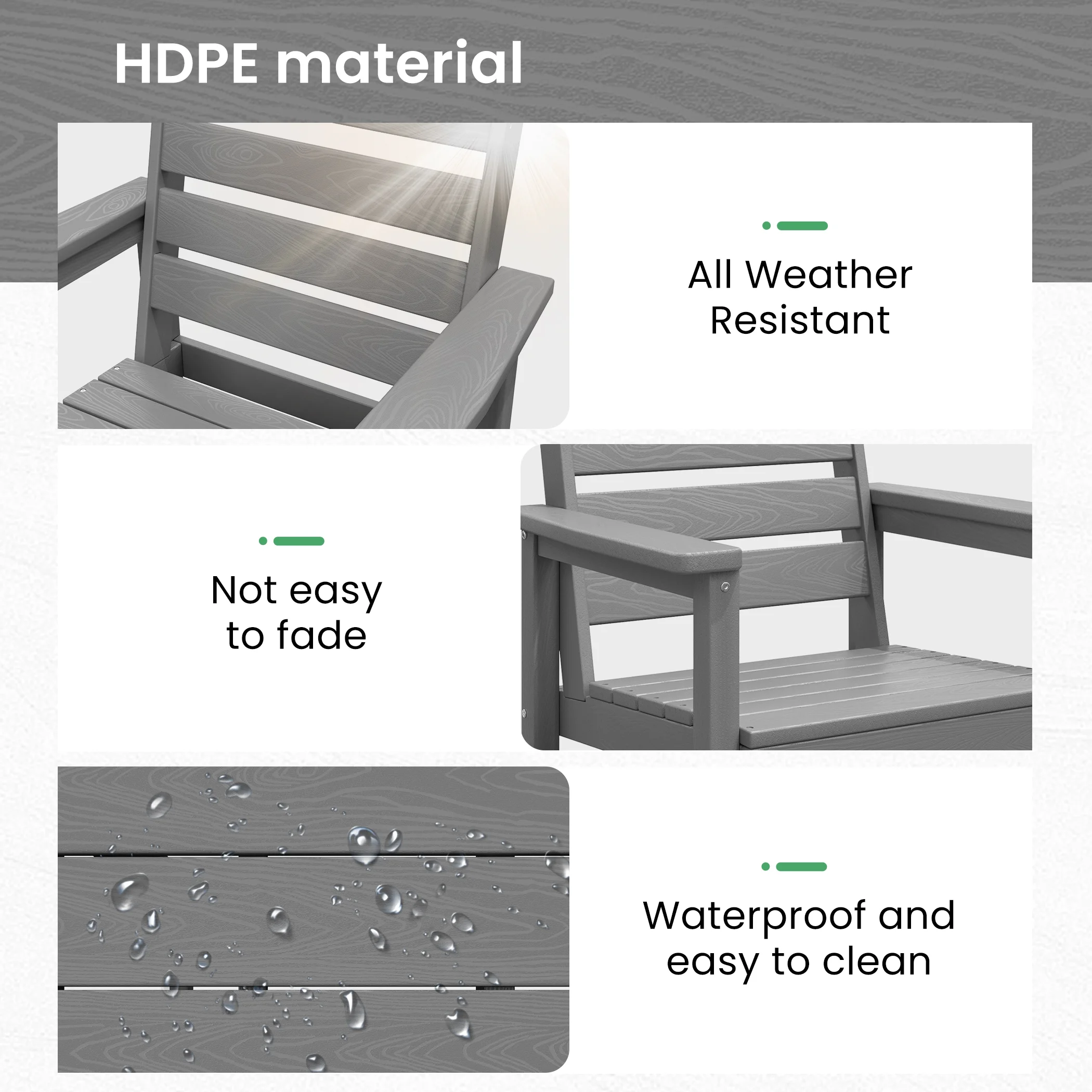 SERWALL Outdoor HDPE Dining Table Set, 7-Piece Outdoor Dining Table Sets with Umbrella Hole, Grey - Image 2