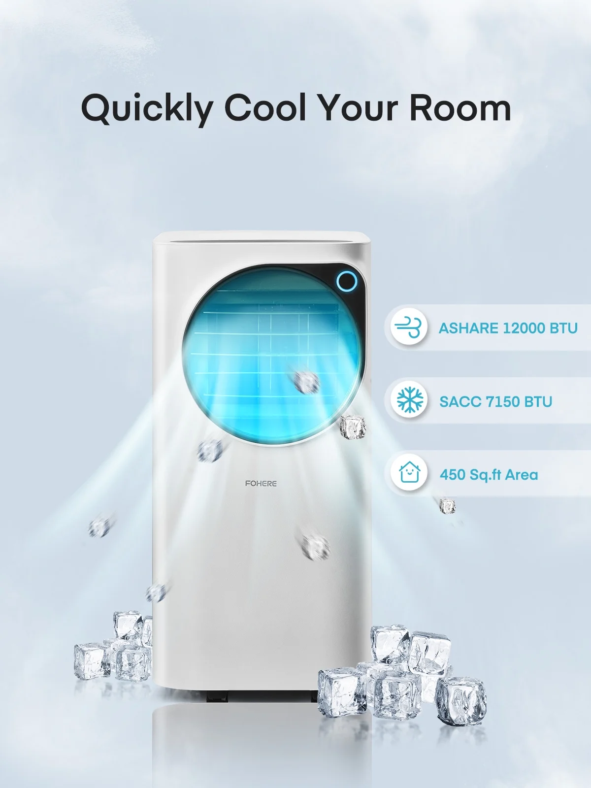 FOHERE 12000 BTU Portable Air Conditioner for Room Cooling and Heating, Covers up to 550 Sq. Ft, 4 IN 1 All Season AC Portable Air Conditioner with Remote Control and Window Kit, White - Image 5