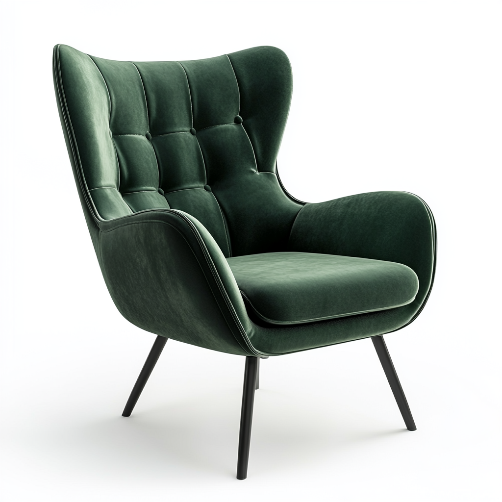 Sillón orejero verde de terciopelo 75x80 cm
