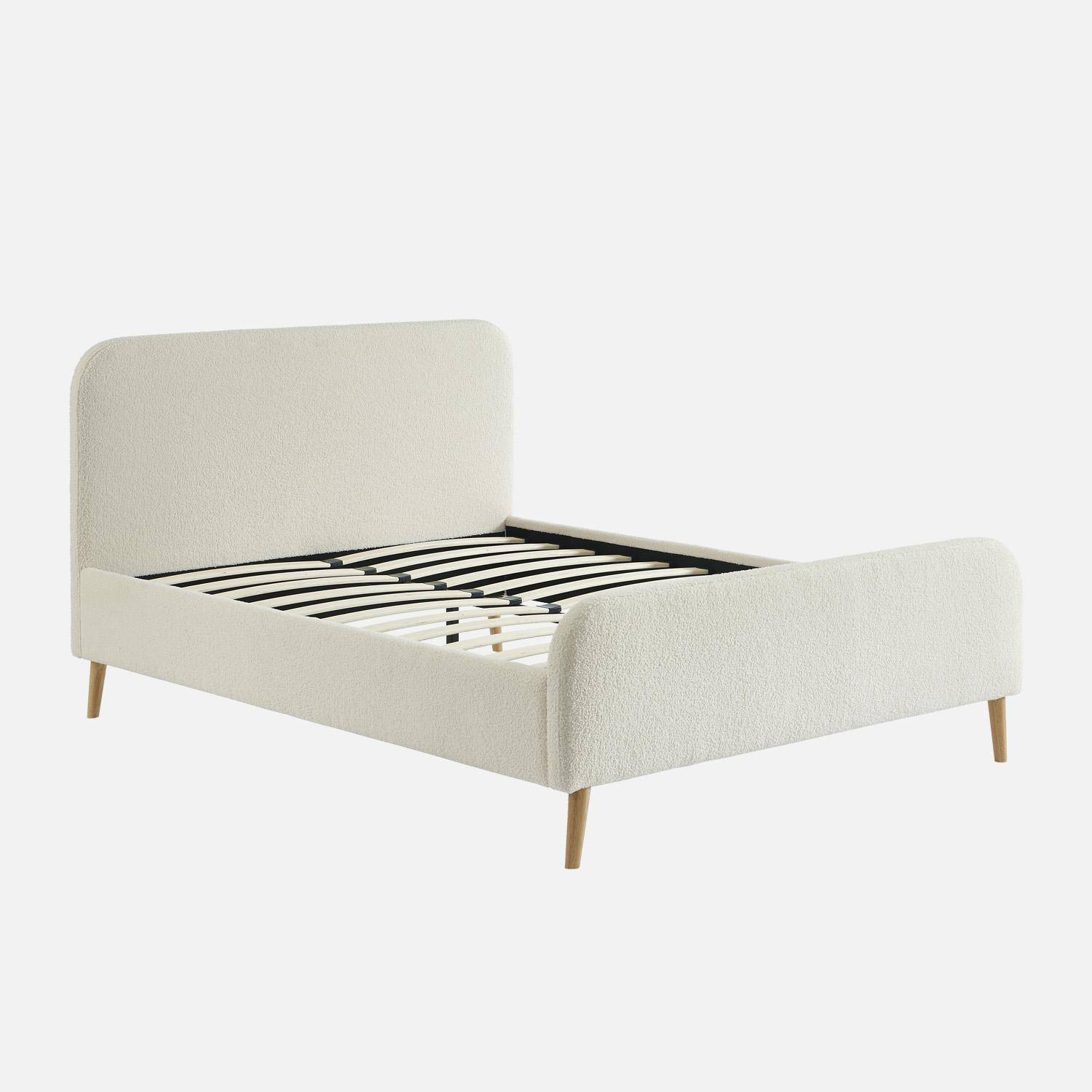 Finn - Cama con somier y cabecera tapizada borreguito, 140x190cm