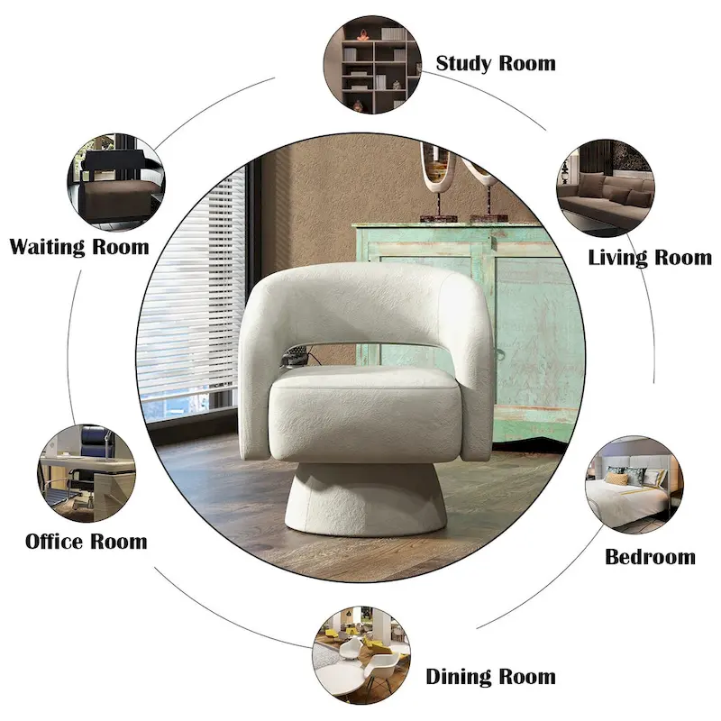 Modern Upholstered Armchair with 360-Degree Swivel Design