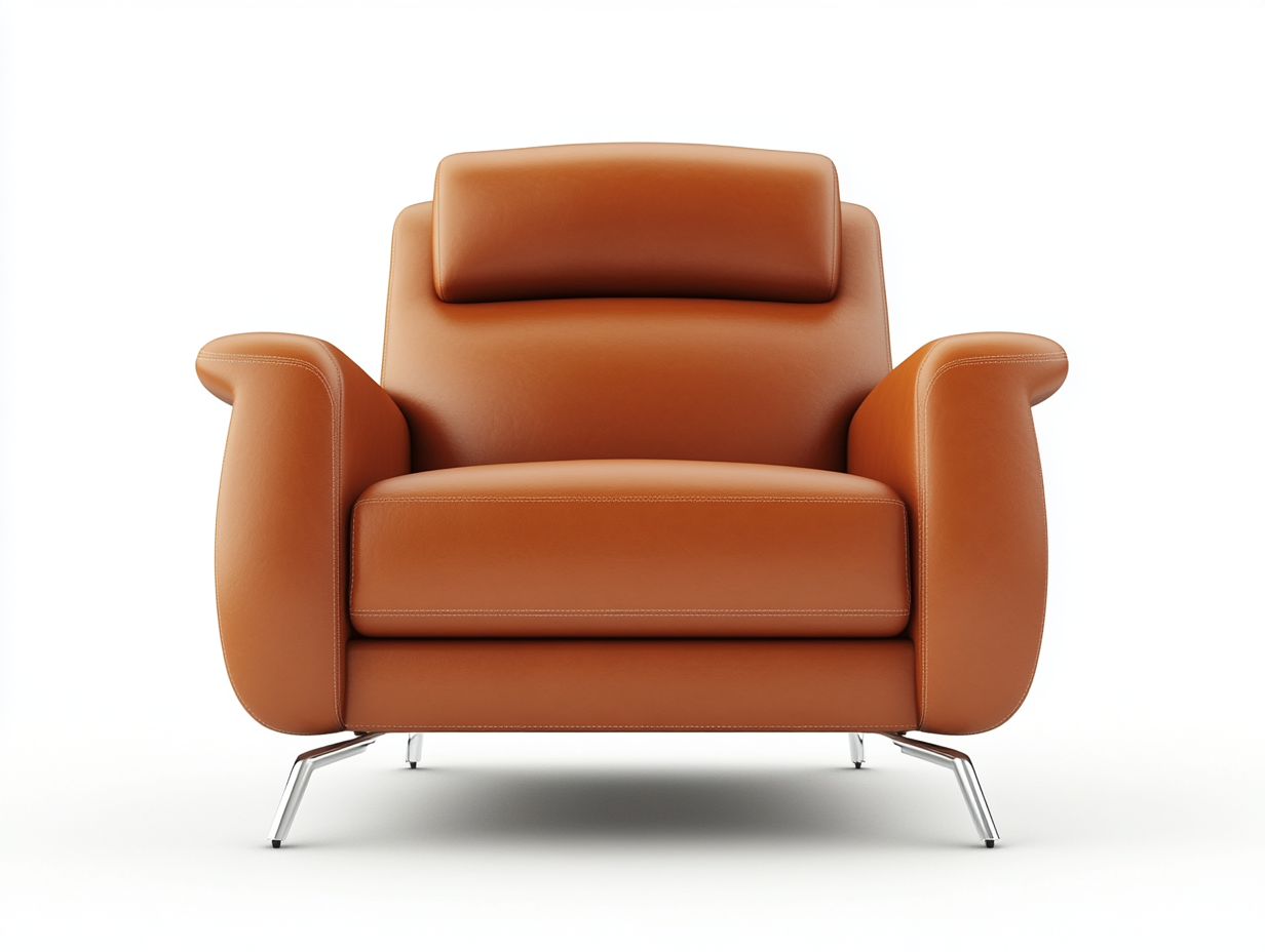 Sillón de cuero moderno con patas de acero inoxidable