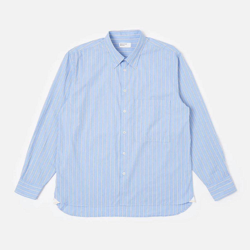 Universal Works - Chemise Square Pocket - Bleu à rayures
