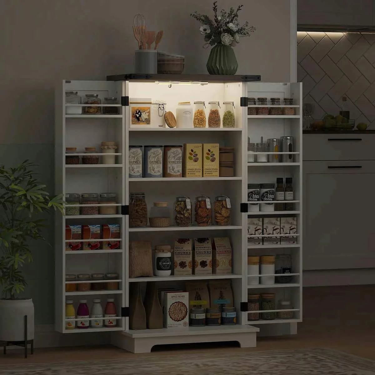 Spaco 17-Tier Kitchen Small Pantry Cabinet with 2 Doors and 6 Adjustable Shelves, Cabinet Pantry, Freestanding 5-Tier Shelving Pantries for Kitchen Storage, Gray - Image 23