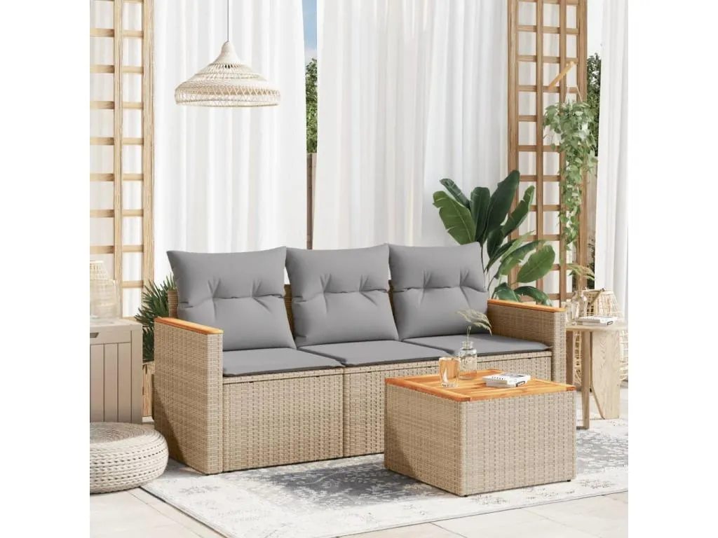 Juego de sofás jardín con cojines 4 pzas ratán sintético beige SPOW35922