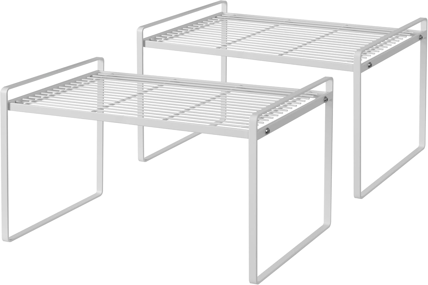 Shantton 2Pack Kitchen Cabinet Shelf Counter Organizer Rack Pantry Storage Bathroom Bedroom Office Table Desk Space Saving Stackable Rust Resistant Non Slip White Tall Wide L16.1in W10.6in H9.5in