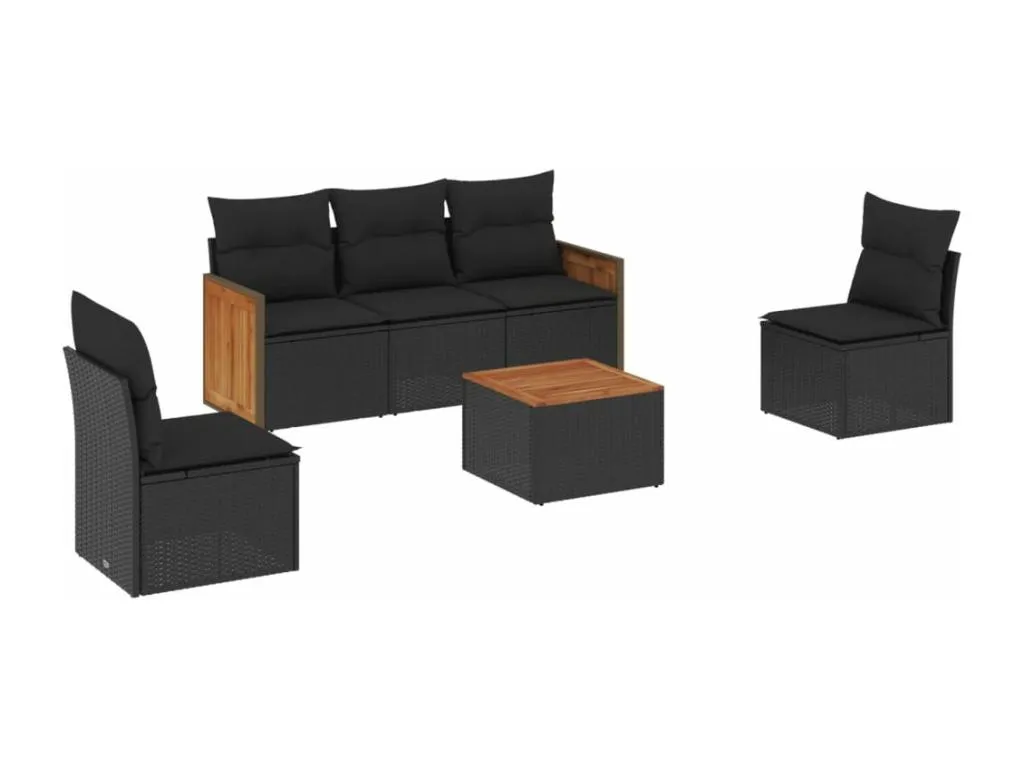 Set de sofás de jardín 6 piezas y cojines ratán sintético negro 49378cmcu