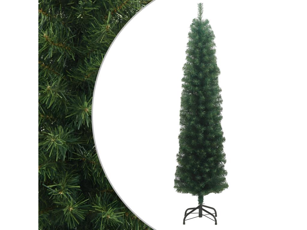 Árbol de Navidad artificial fino con soporte verde 210 cm PVC