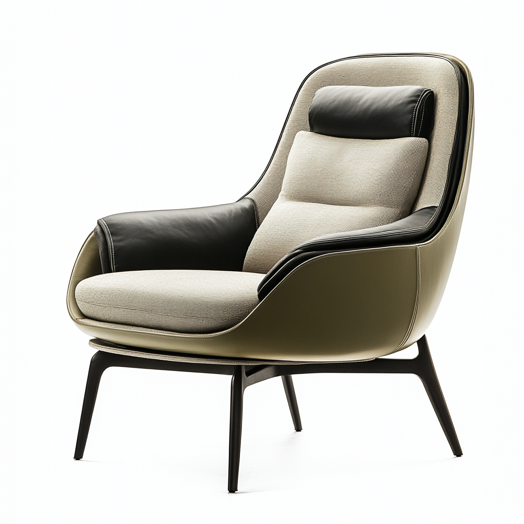 Sillón moderno de diseño en tela y piel sintética para sala o oficina