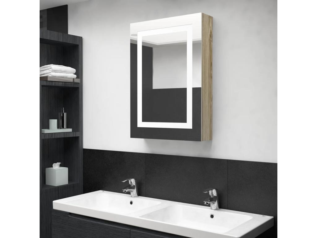 Armario de baño con espejo y LED color roble 50x13x70 cm