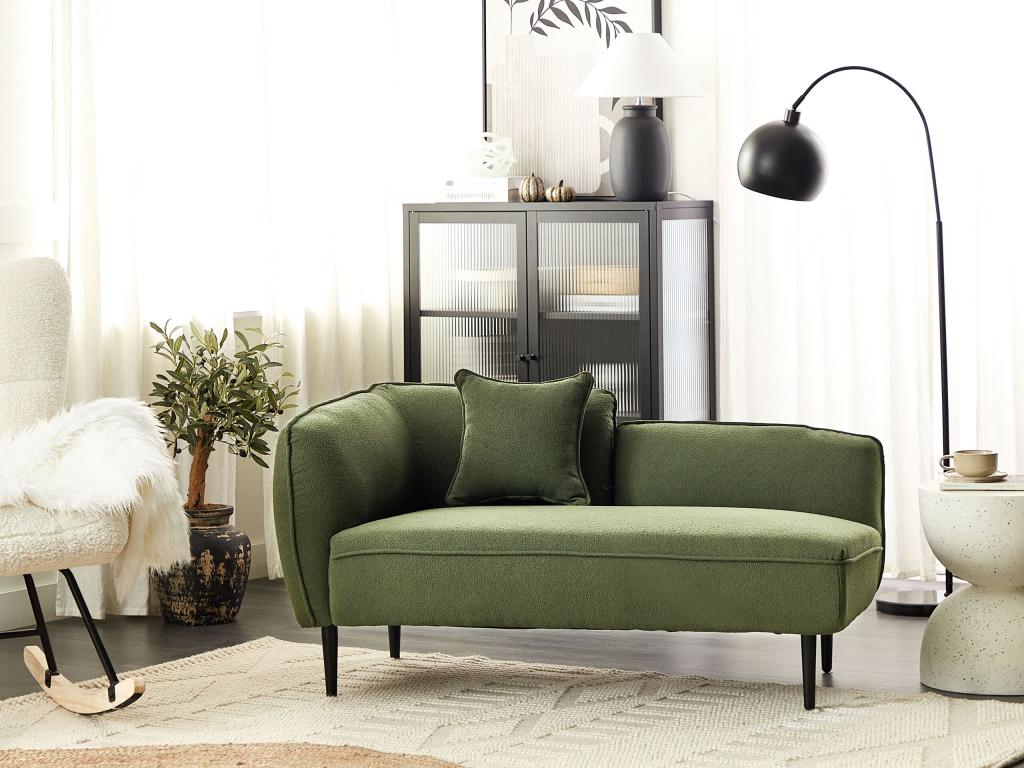 Chaise longue de bouclé verde oscuro/negro izquierdo CHEVANNES