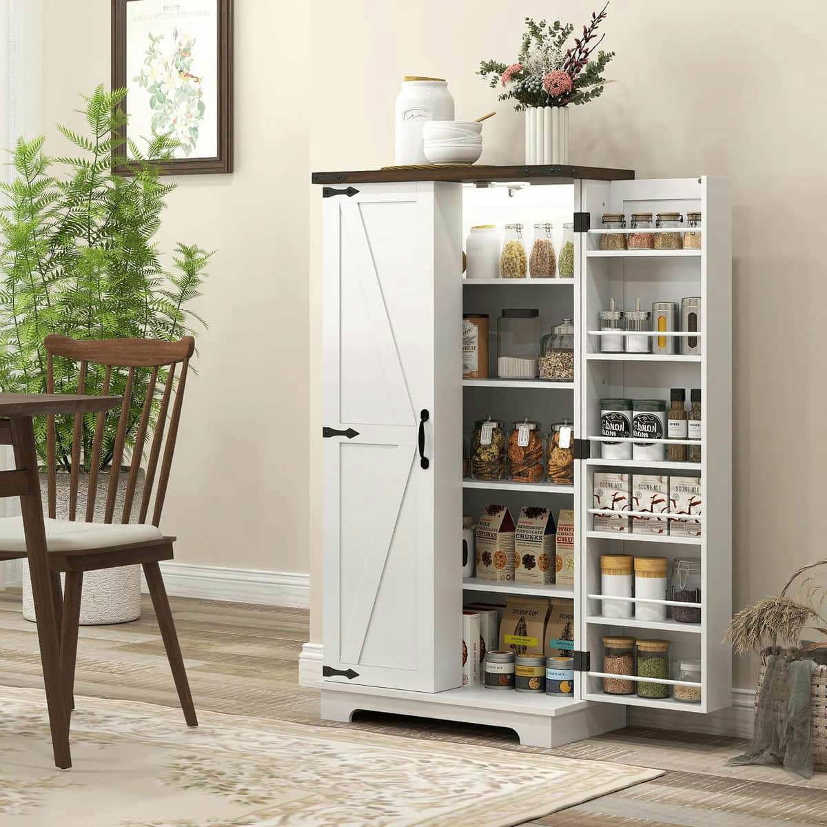 Spaco 17-Tier Kitchen Small Pantry Cabinet with 2 Doors and 6 Adjustable Shelves, Cabinet Pantry, Freestanding 5-Tier Shelving Pantries for Kitchen Storage, Gray - Image 19