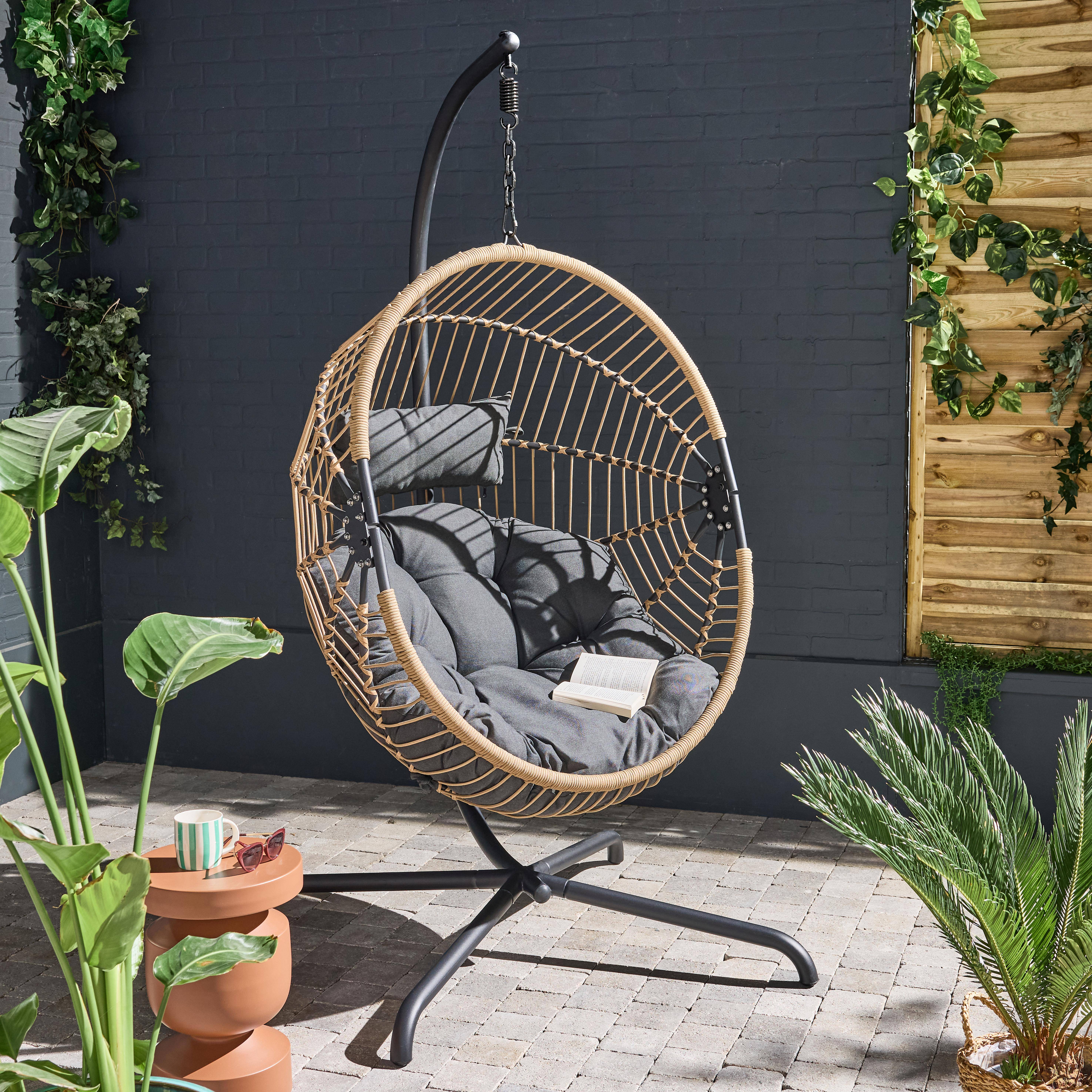 Cassis - Sillón colgante de jardín tipo huevo de acero y poliéster